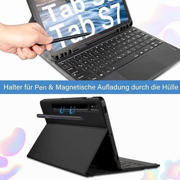 ZMC Samsung Galaxy Tab S7 11 T870 T875 Schutzhülle Kabellose Tastatur Tablet-Tastatur (Beleuchtet Bluetooth mit Stiftablage mit Touchpad mit magnetische)