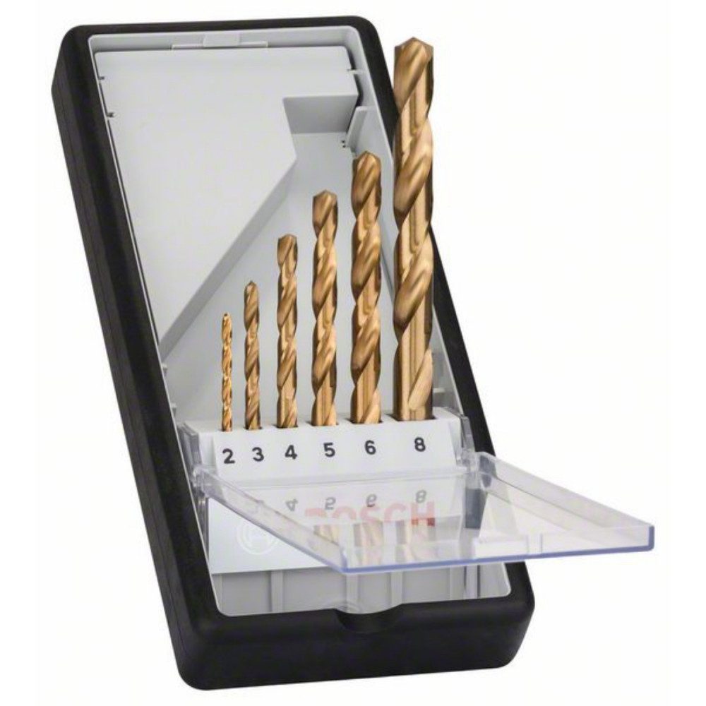 BOSCH Metallbohrer Bosch RobustLine 6 tlg. HSS-TIN Metallbohrer-Set., (Set mit 5 hochwertigen Küchenutensilien), Wasserfest und stoßfest