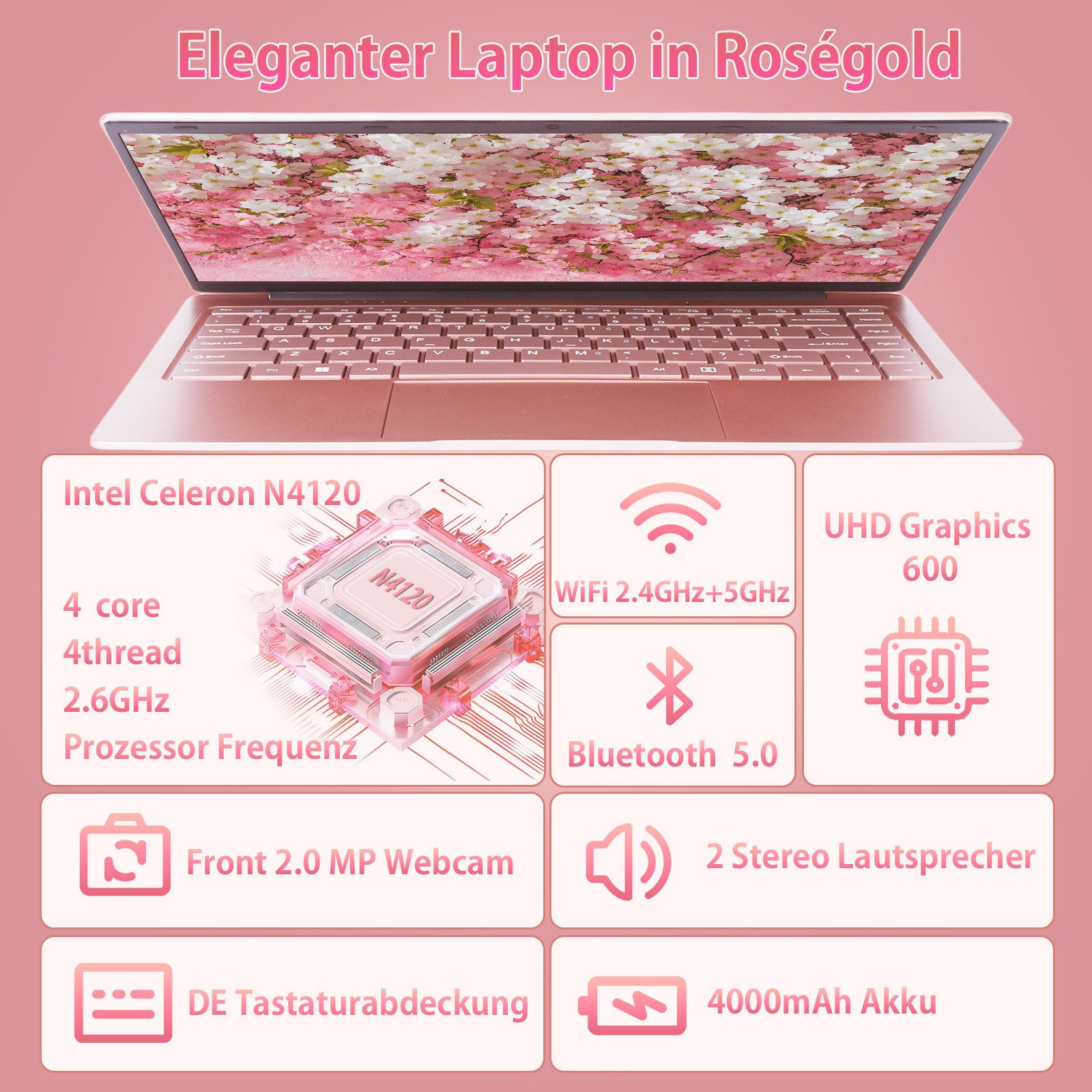 LONGEVINCE 14 Zoll Laptop, 8 GB RAM, Ultrabook Notebook (Intel, 476 GB SSD, 1920 x 1080 IPS, Celeron N4120, Windows 11)