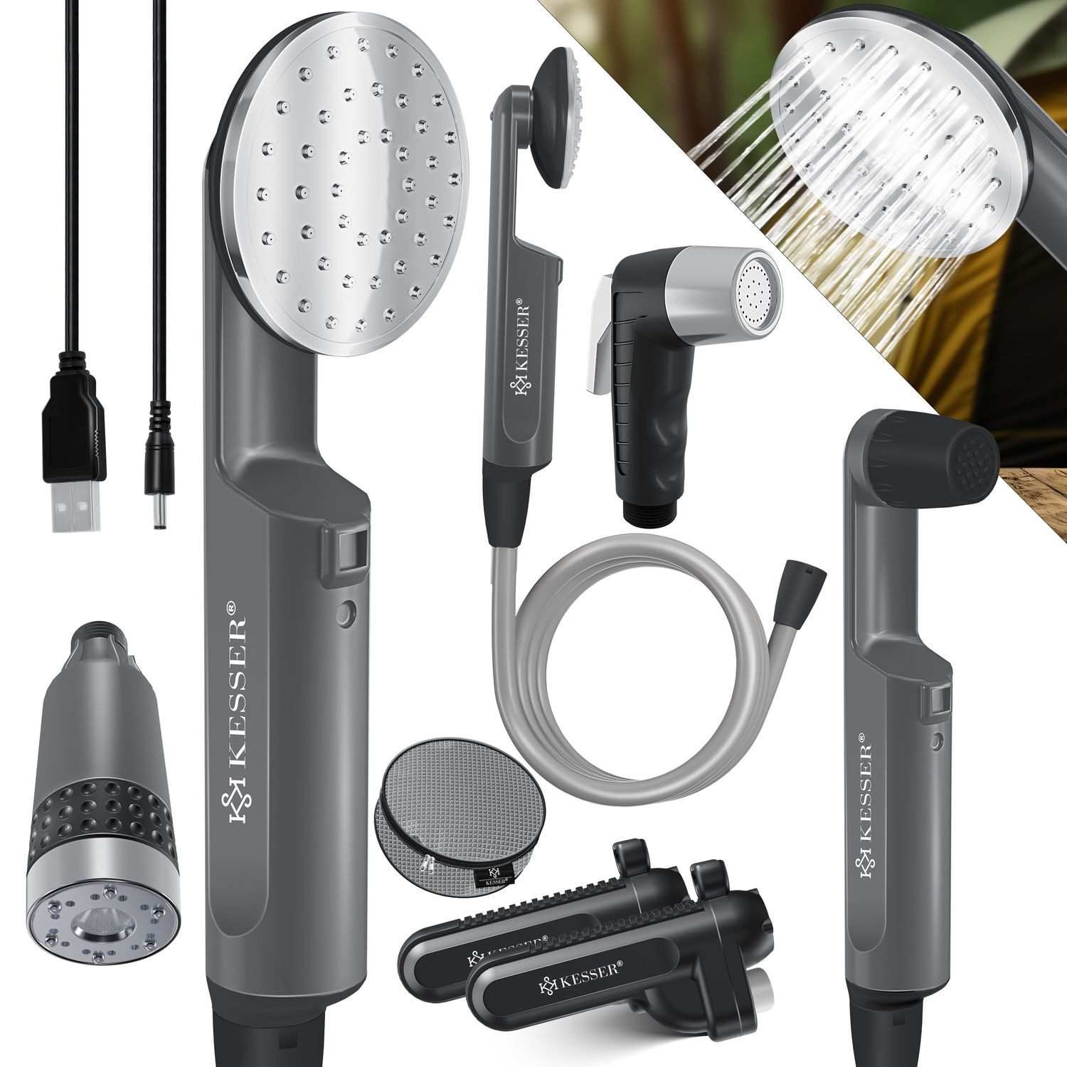 KESSER Gartendusche, Campingdusche mit Akku Tauchpumpe Handbrause 2x 2200 m günstig online kaufen