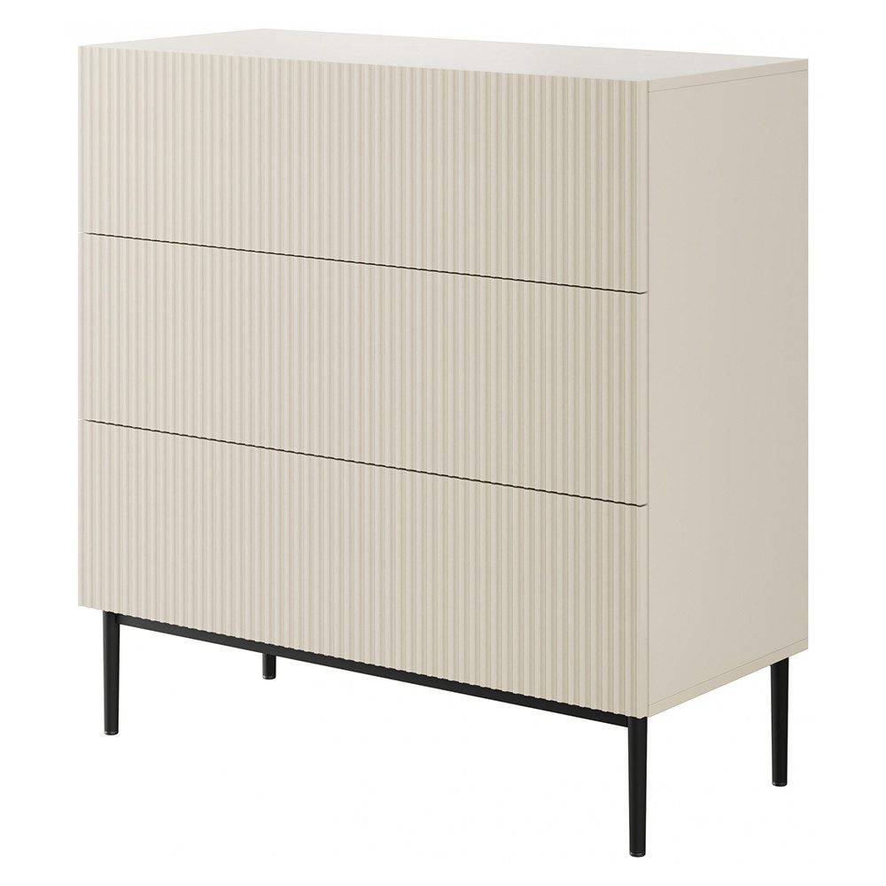 Lomadox Kommode NAVASOTA-141, 100 cm breit, kaschmir mit schwarzen Beinen, 3 Schubladen