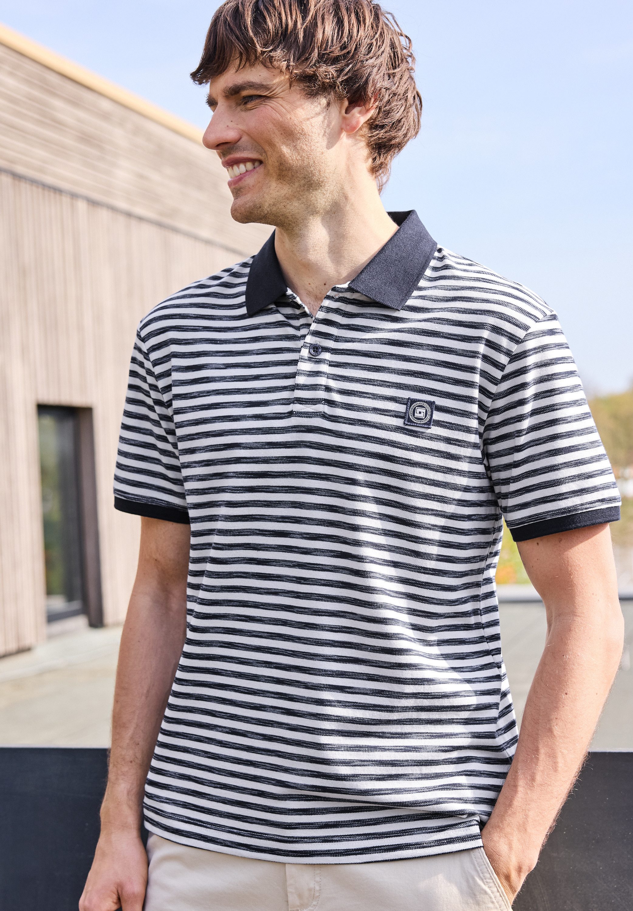 STREET ONE MEN Poloshirt mit Streifenmuster