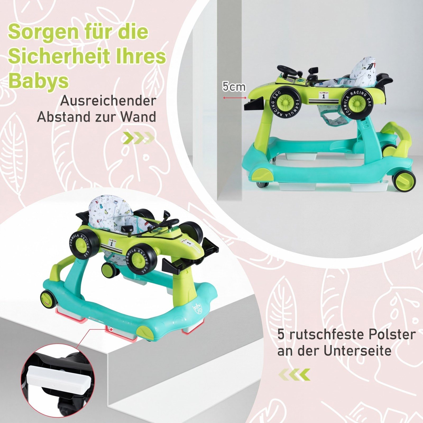 COSTWAY Lauflernhilfe 4 in 1 Lauflernwagen, mit Musik, Licht, ab 6 Monaten