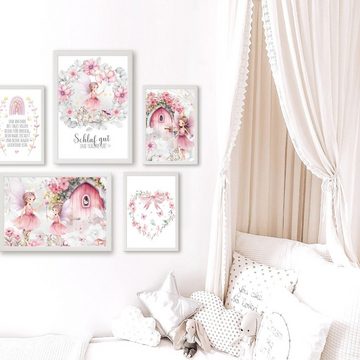 homestyle-accessoires Poster Bilder Set Kinderbilder SCHLAF GUT KLEINER ENGEL - FEEN HASEN, (5 St), Kinderbild Poster Wandbilder -Ohne Bilderrahmen-