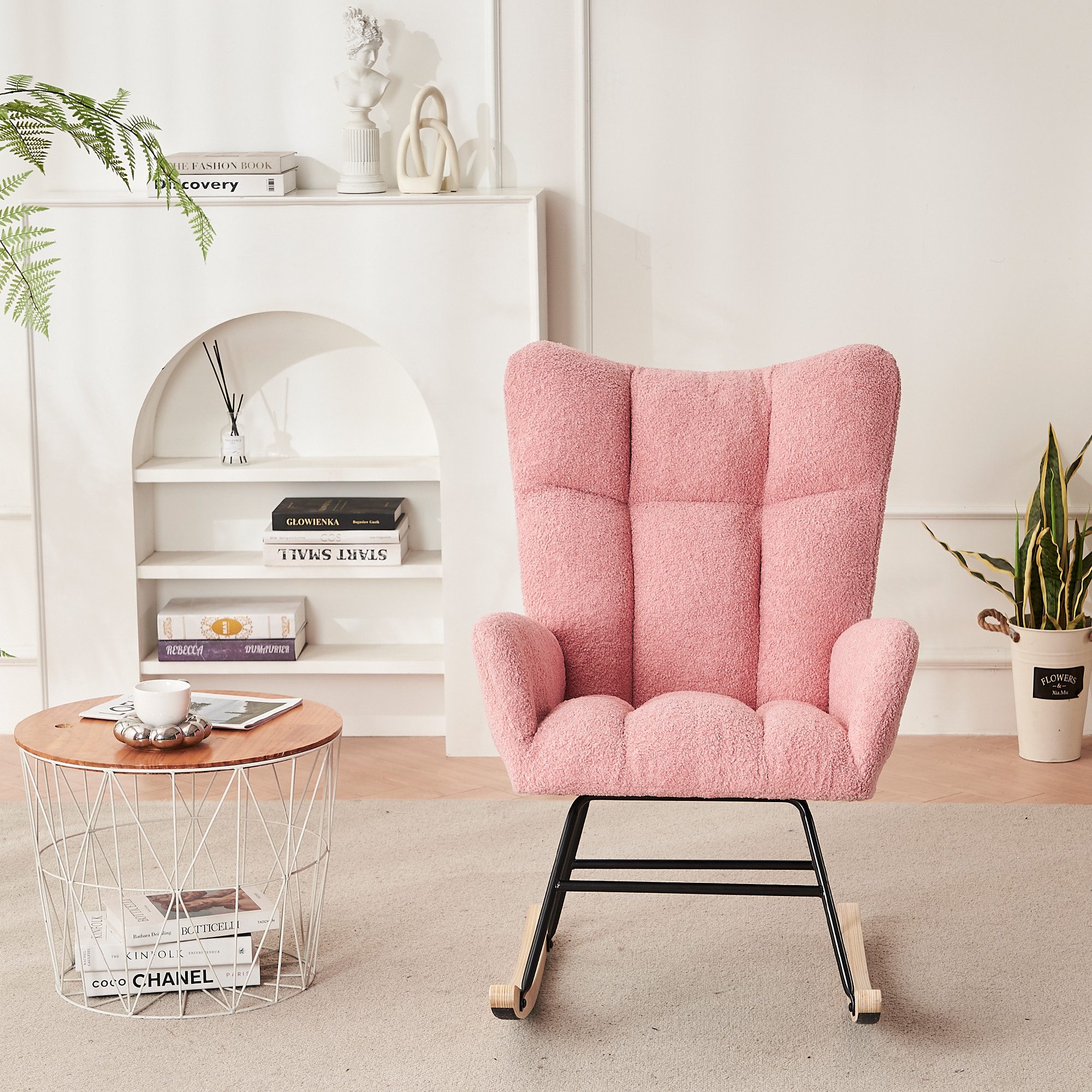 REDOM Schaukelstuhl Relaxsessel (mit hoher Rückenlehne und Armlehnen – Weicher Teddy-Samtstoff, ergonomisches Design)