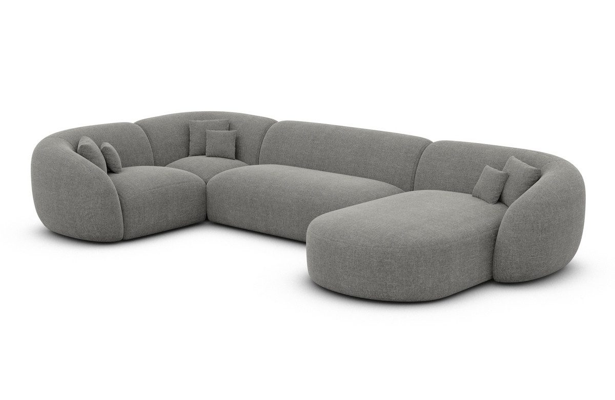 Sofa Dreams Wohnlandschaft Sorelia U Form Design Polsterecke, Loungesofa, 6-Sitzer, Strukturstoff Bezug Dunkelgrau, Ottomane rechts