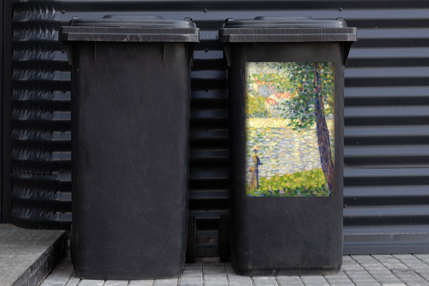 Mülltonne, Abfalbehälter (1 Georges Mülleimer-aufkleber, St), Gemälde Container, Wandsticker Seurat von Sticker, Morgenspaziergang - MuchoWow