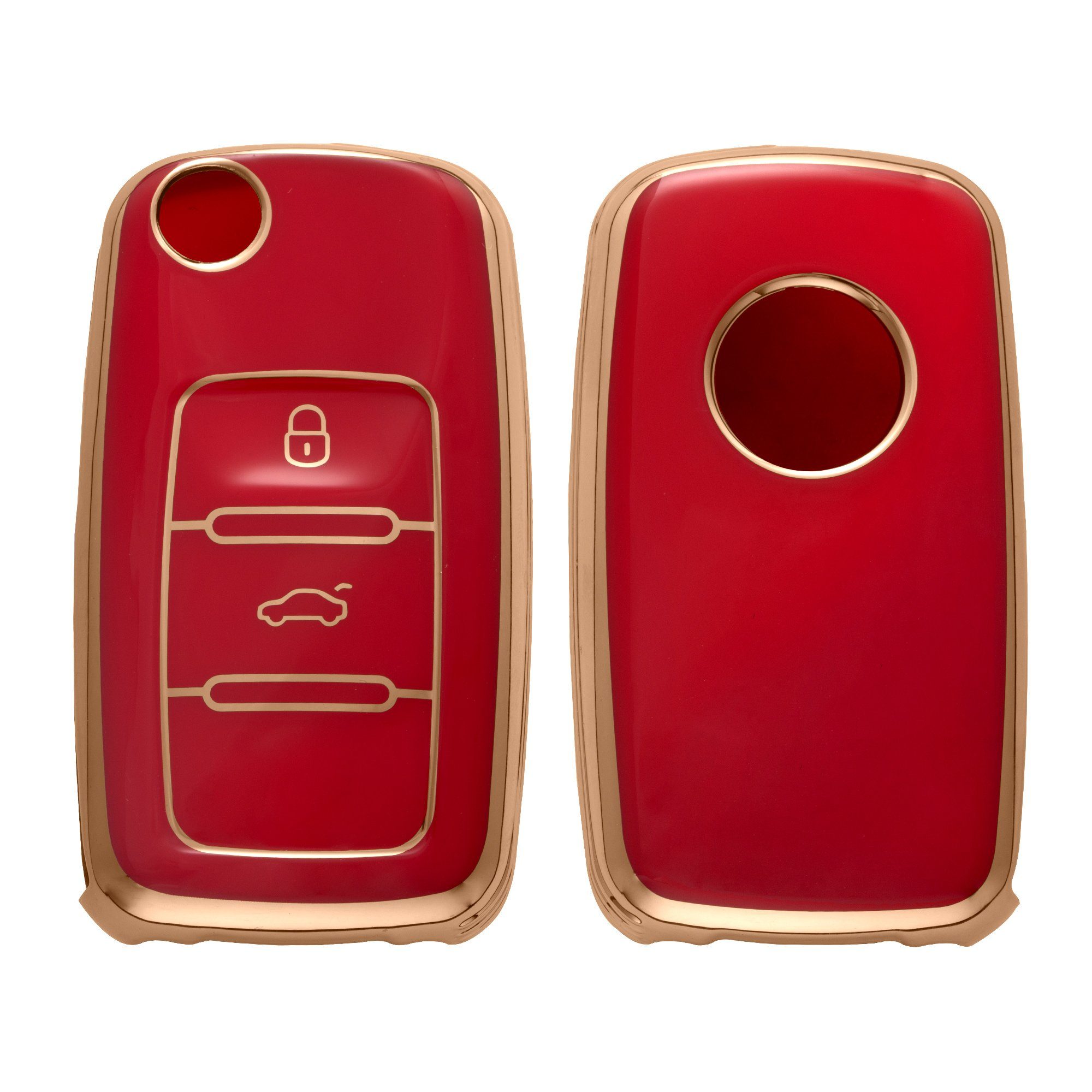 kwmobile Schlüsseltasche Autoschlüssel Skoda Rot Schlüsselhülle Hülle für Silikon Cover Seat, VW