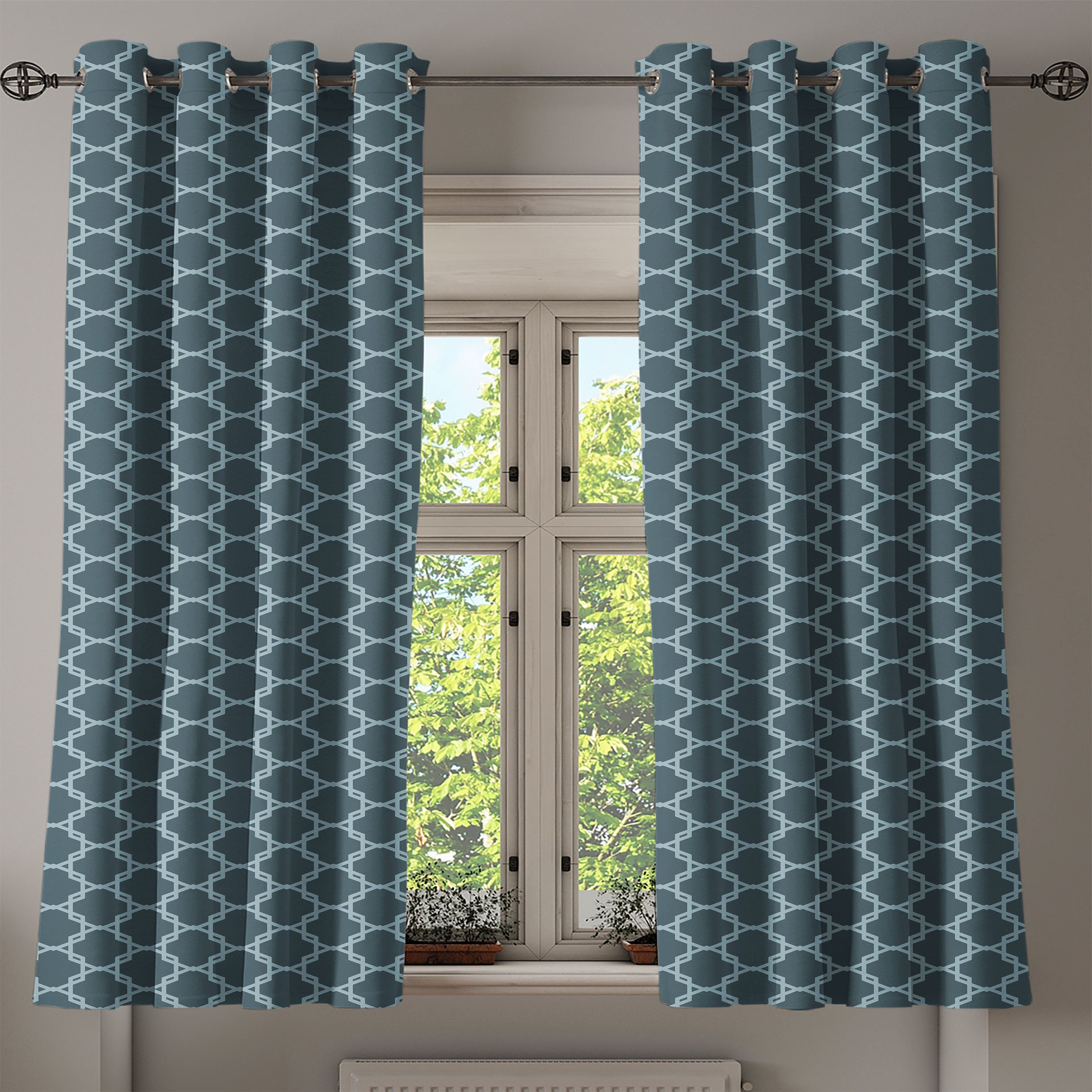 Gardine Dekorative 2-Panel-Fenstervorhänge für Abakuhaus, Wohnzimmer, Linien Quatrefoil Antike förmigen Schlafzimmer