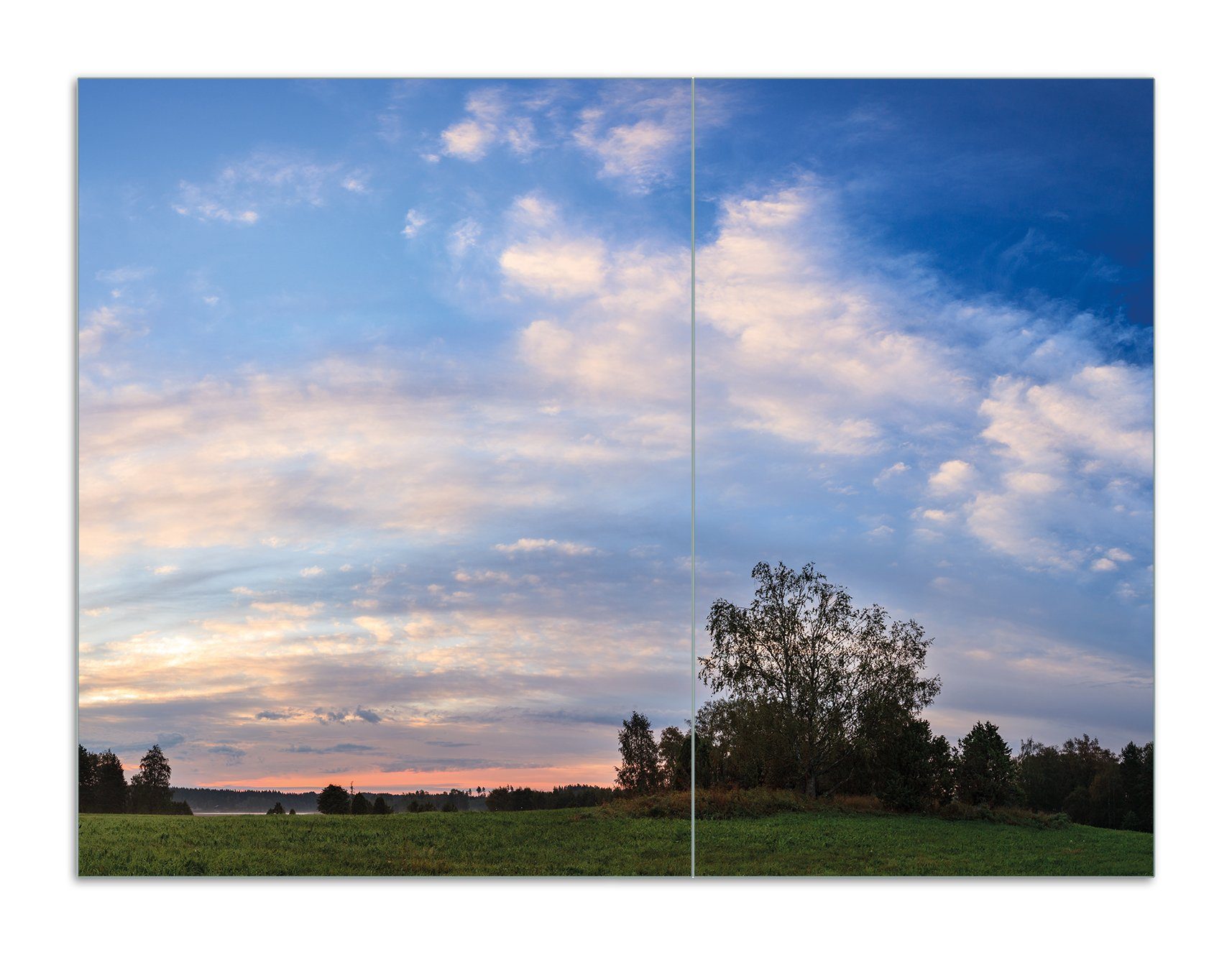 Wallario Herd-Abdeckplatte Morgenhimmel über Wäldern und Wiesen, ESG-Sicherheitsglas, (Glasplatte, 2 tlg., inkl. 5mm Noppen), verschiedene Größen