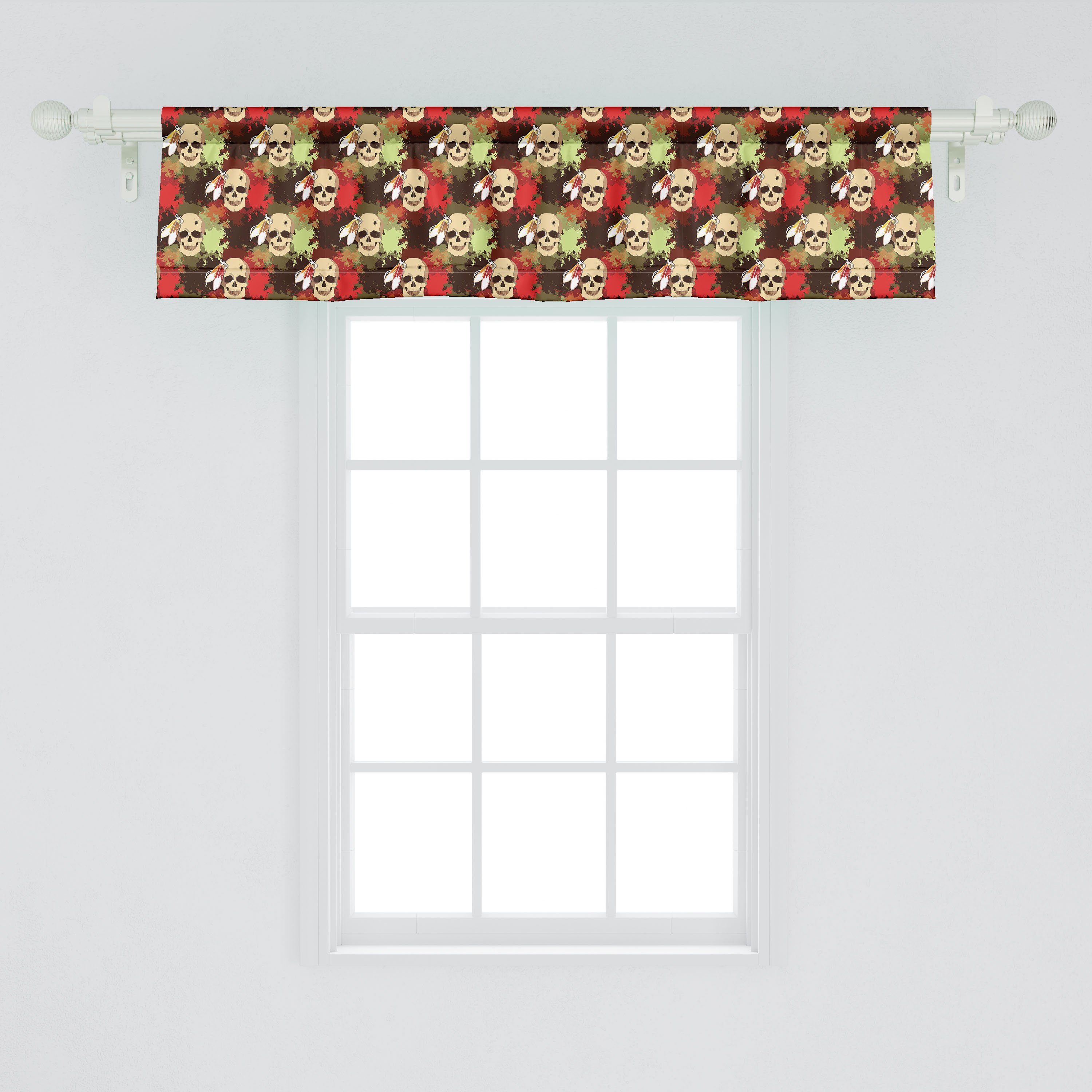 Scheibengardine Vorhang Volant für Schlafzimmer mit Bunt Stangentasche, Schädel-Feder-Muster Microfaser, Dekor Küche Abakuhaus