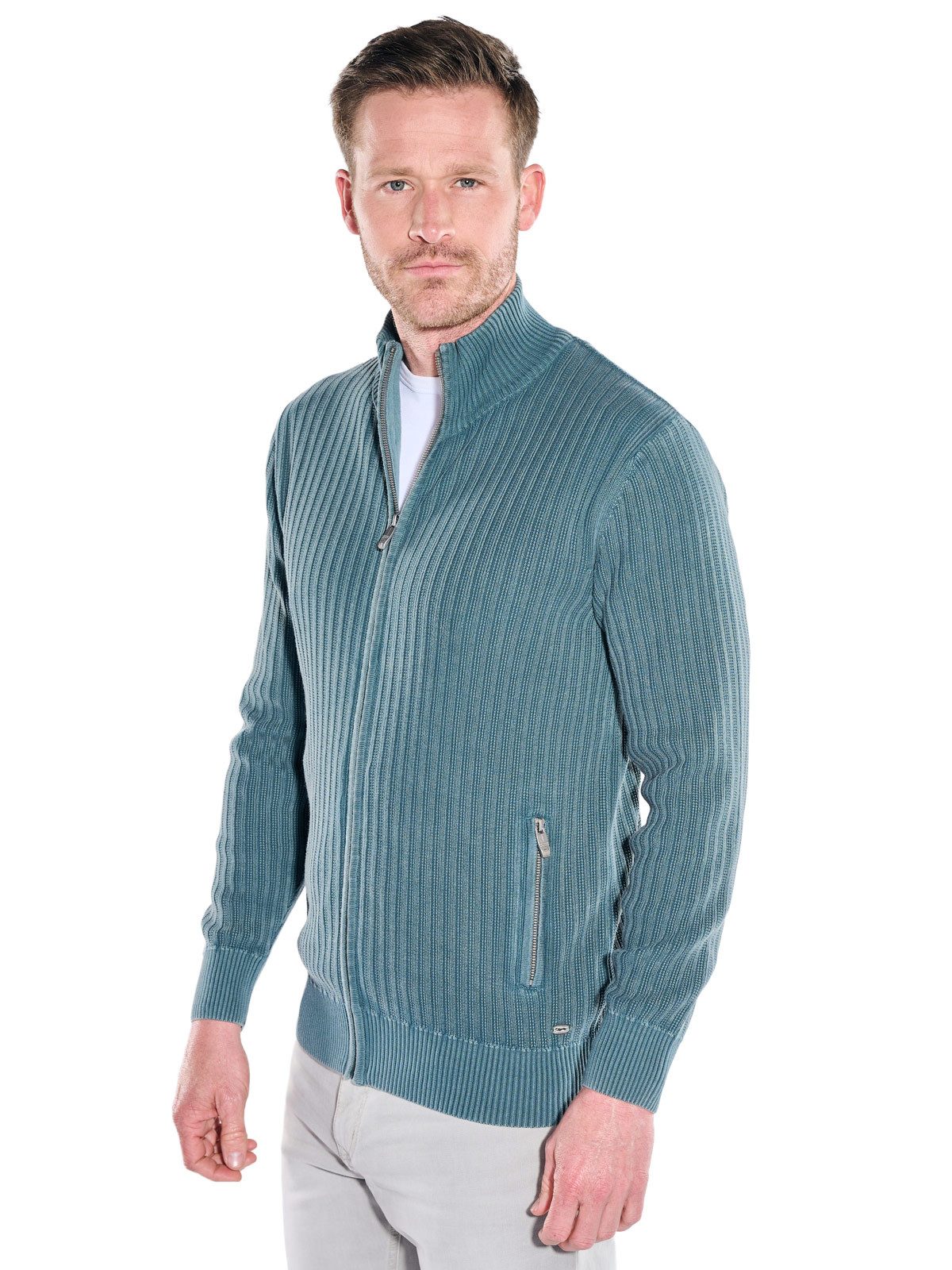 Engbers Cardigan Herren Strick-Cardigan in Jacquard-Struktur, Petrolblau – Bild 4 von 5