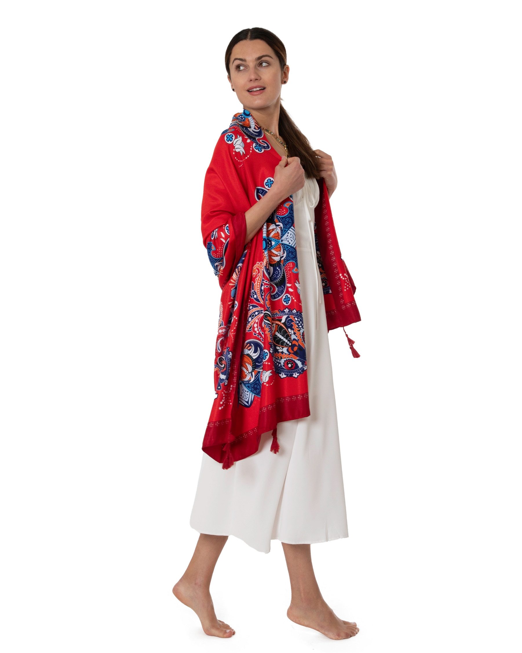 MayTree Modeschal leichter Strandschal Damen Boho 85 x180 pink, Sarong Pareo, (Stück, 1-St)