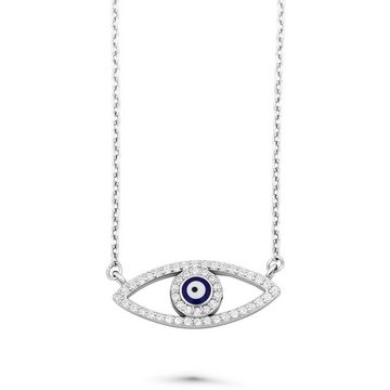 Tony Fein Kette mit Anhänger Blaues Auge Amulett Poliert 925er Silber, mit Verlängerung von 42-45 cm 925er Silber mit Zirkonia für Damen