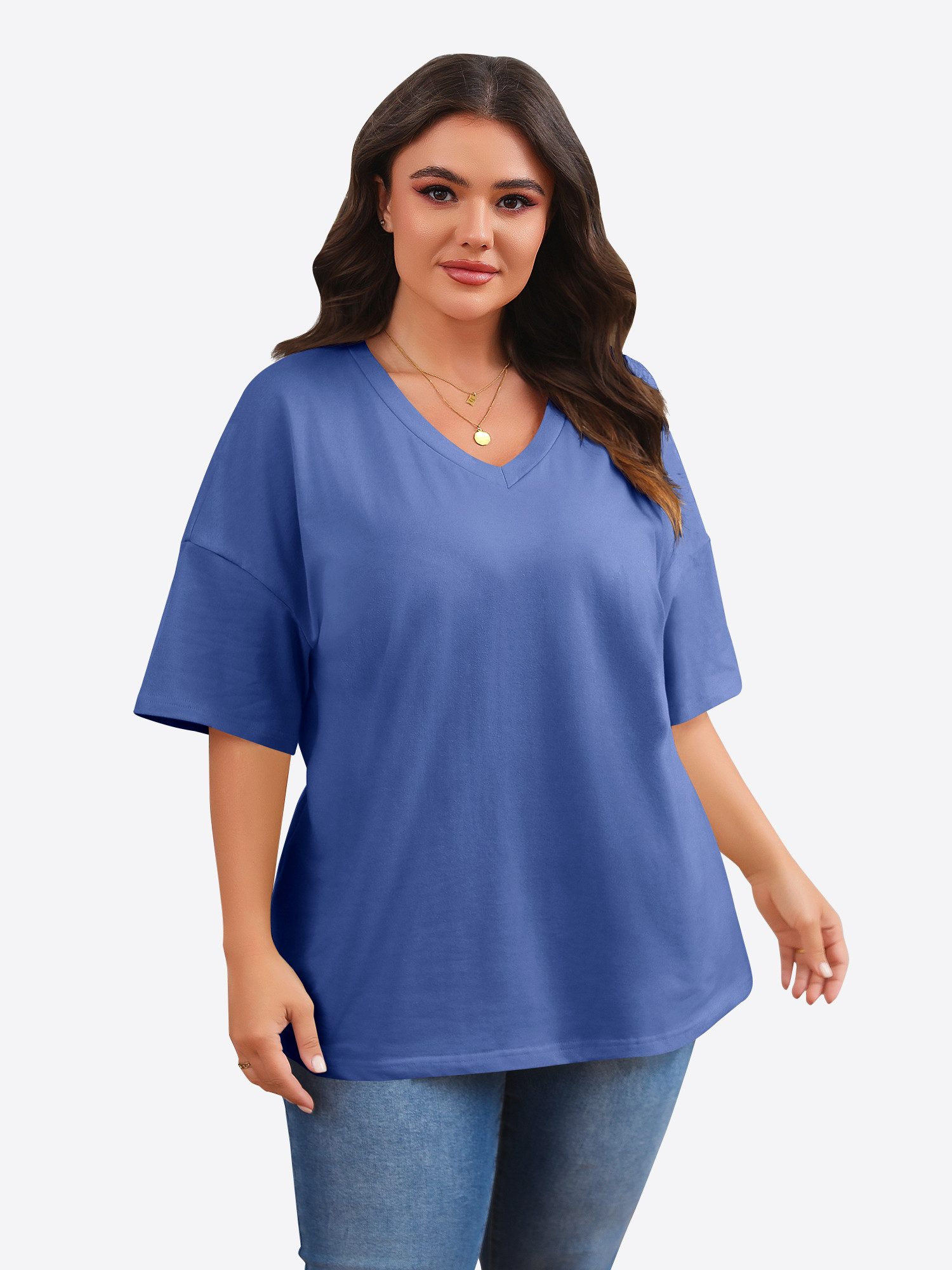 Imily Bela T-Shirt Damen Oversized Freizeittops mit halben Ärmeln (Packung, 1-tlg., 1per-Pack) einfarbig