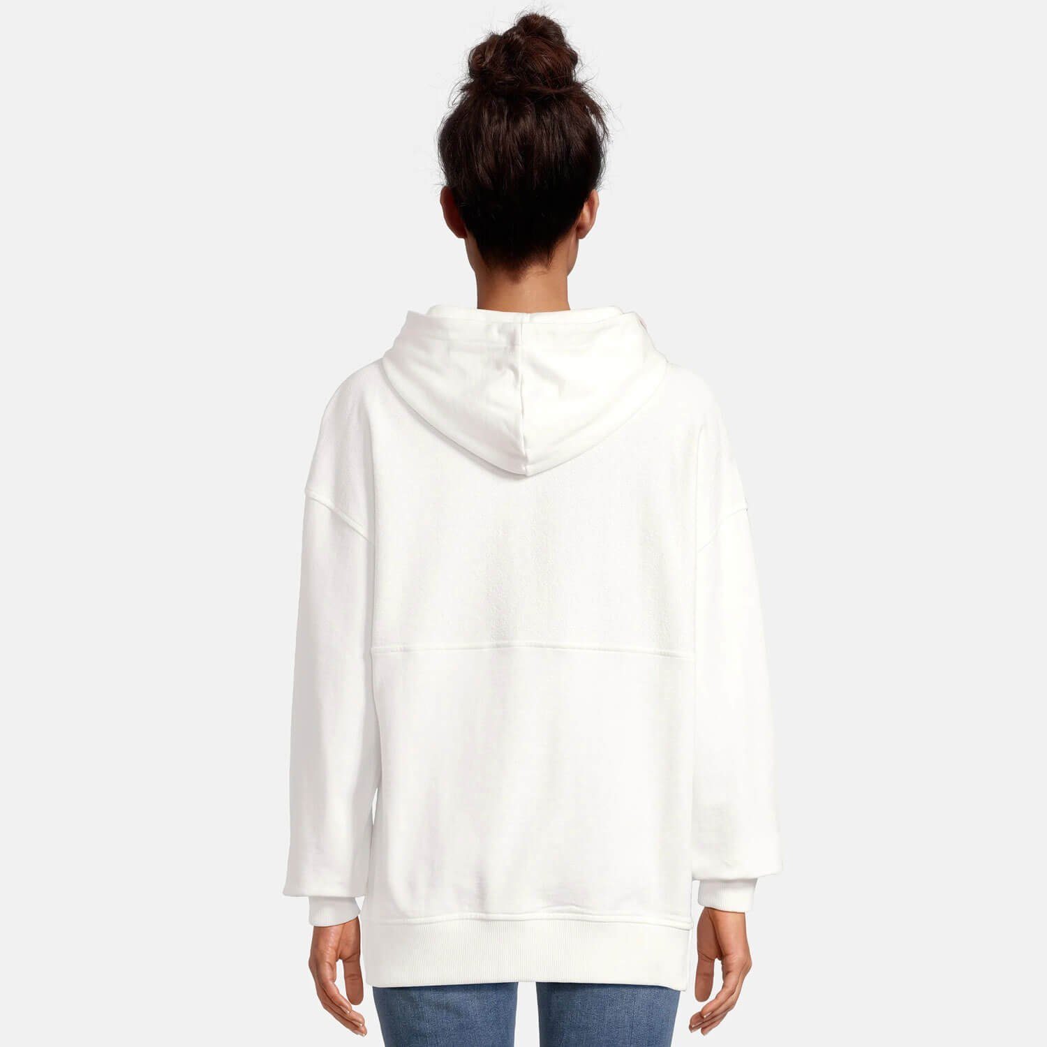 Seitenschlitz Long-Hoodie Kapuzenpulli - Kapuzenpullover mit offwhite Damen salzhaut Oversized Leesgood