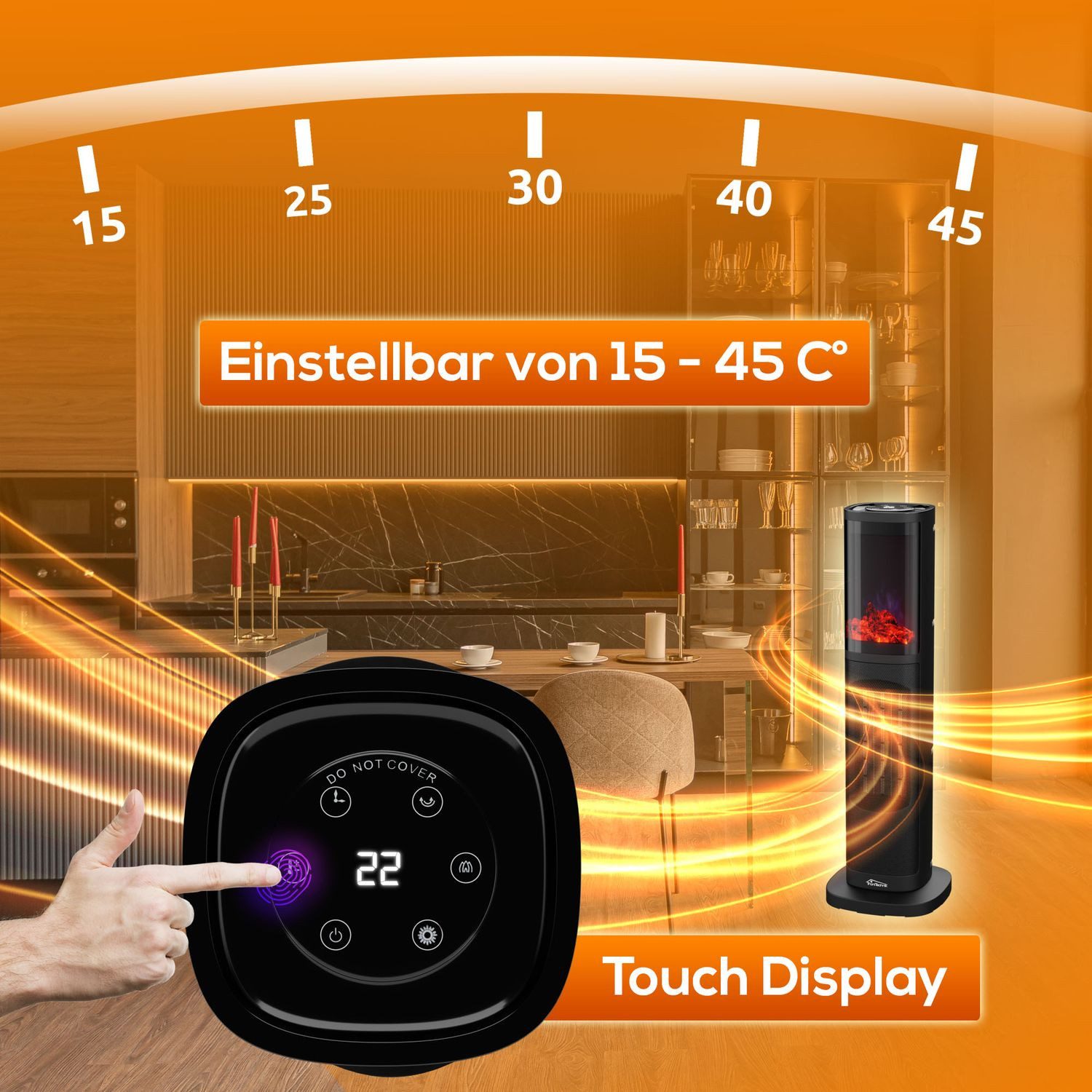 TroniTechnik Keramikheizlüfter Turmheizer KH-063, Keramikelement, Heizgerät,Oszillation,2000W,schwarz, zwei Heizstufen, Überhitzungsschutz und Abschaltautomatik – Bild 5 von 5