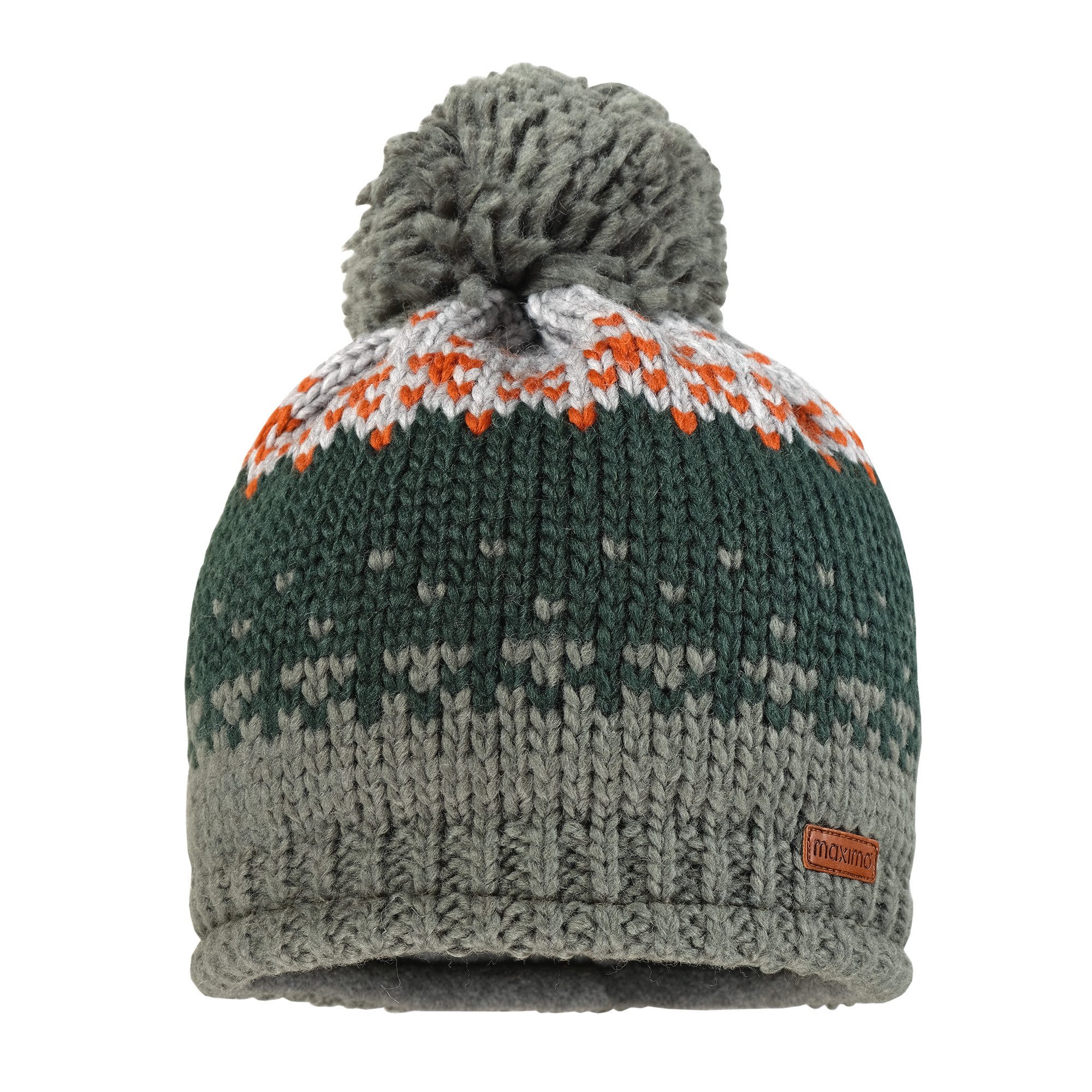Strickmütze MINI-Mütze, Pompon Farbwechseljacquard, Futter