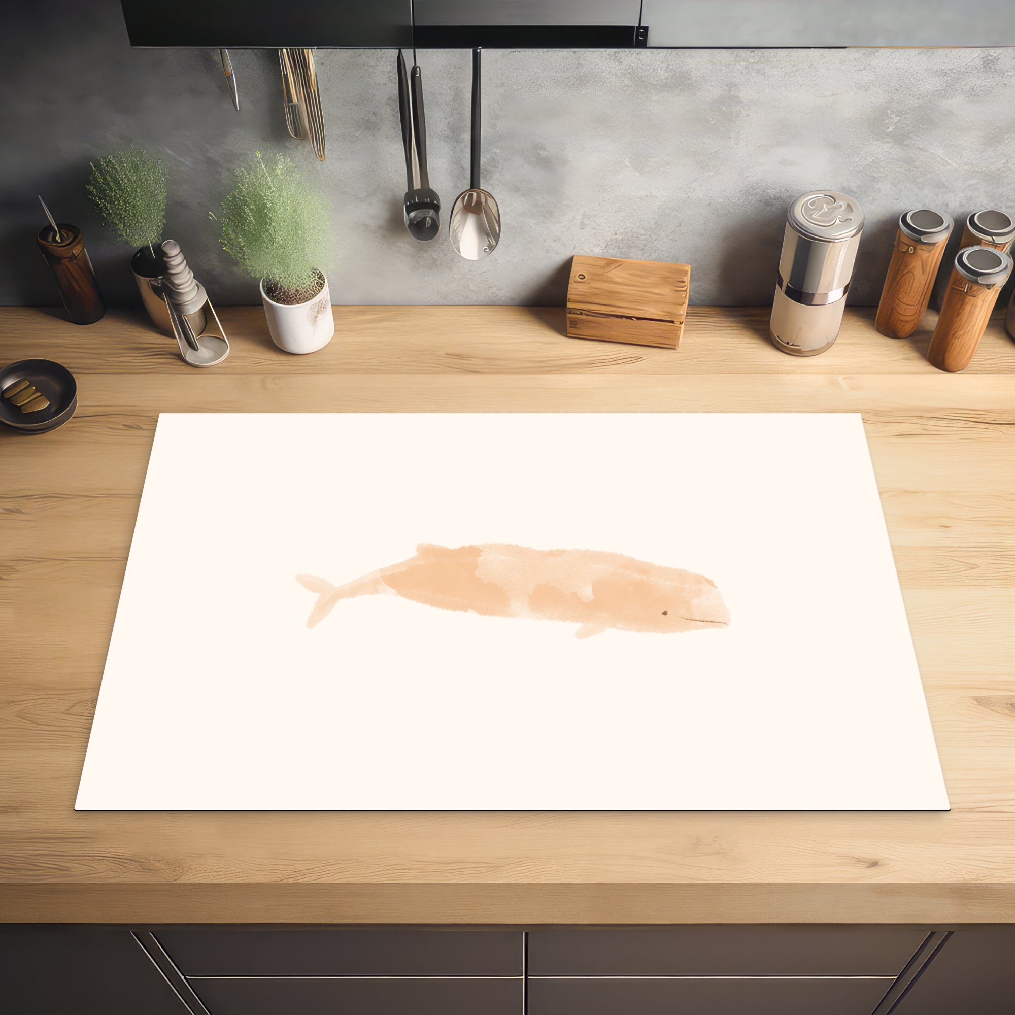 MuchoWow Herdblende-/Abdeckplatte Fisch - Aquarell - Pastell, Ceranfeldabdeckung tlg), Induktionskochfeld Schutz (1 cm, 81x52 Vinyl, die für küche
