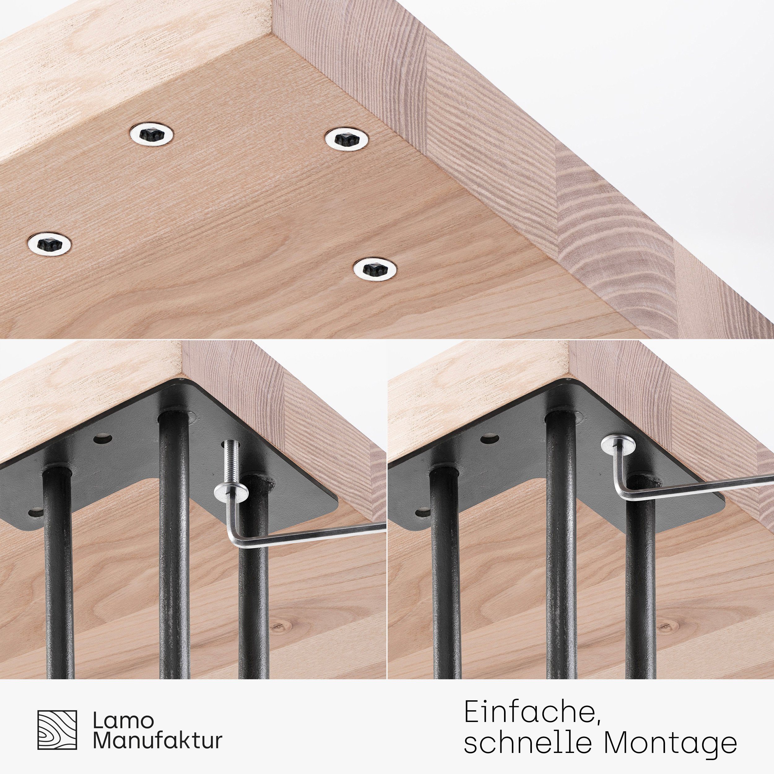 Metallgestell (1 inkl. LAMO Esstisch Rustikal Kante Manufaktur | Küchentisch Tisch), Schwarz Creative gerade Tischplatte Massivholz