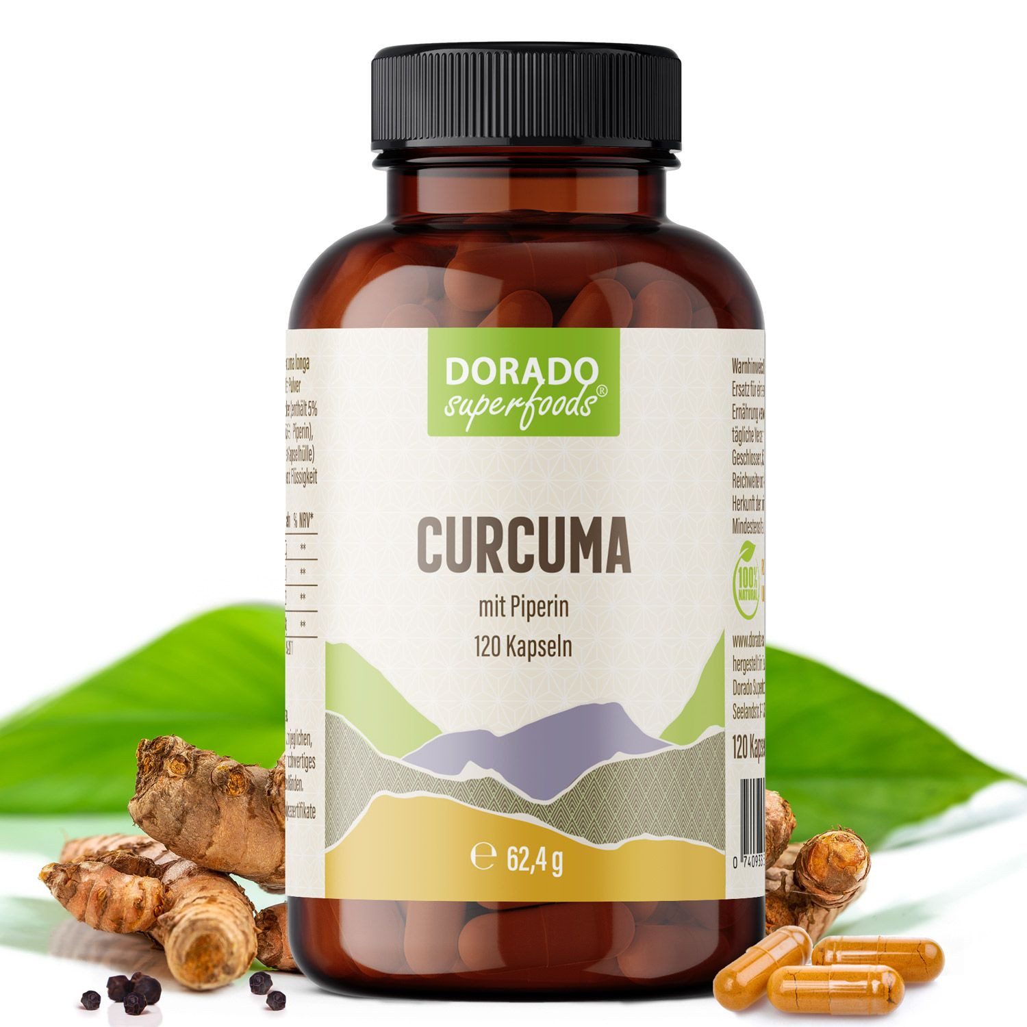 Curcuma + Piperin Kapseln - 120 x Stück, 1680 mg Tagesportion Kapseln