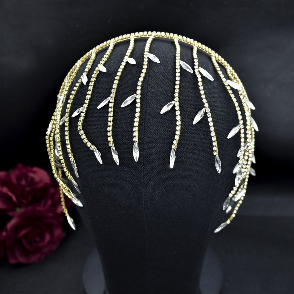 GLAMO Diadem Braut-Haarbänder, Strasssteine Haarschmuck,Hochzeits-Haarschmuck Gold