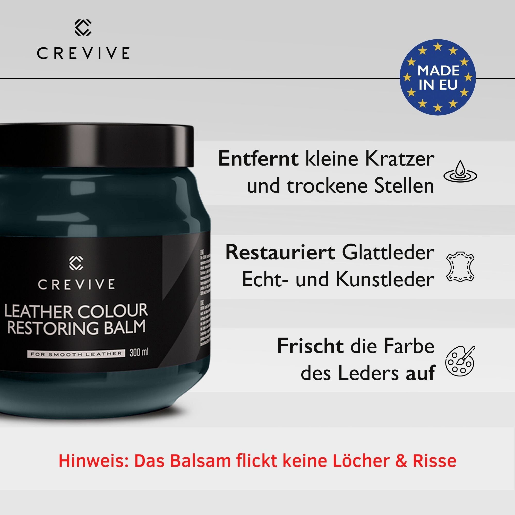 CREVIVE Lederpflege (1 St., Lederreparatur, sehr ergiebig), 300 ml Leder Reparatur, Lederreparatur Auto, Sofa, Couch