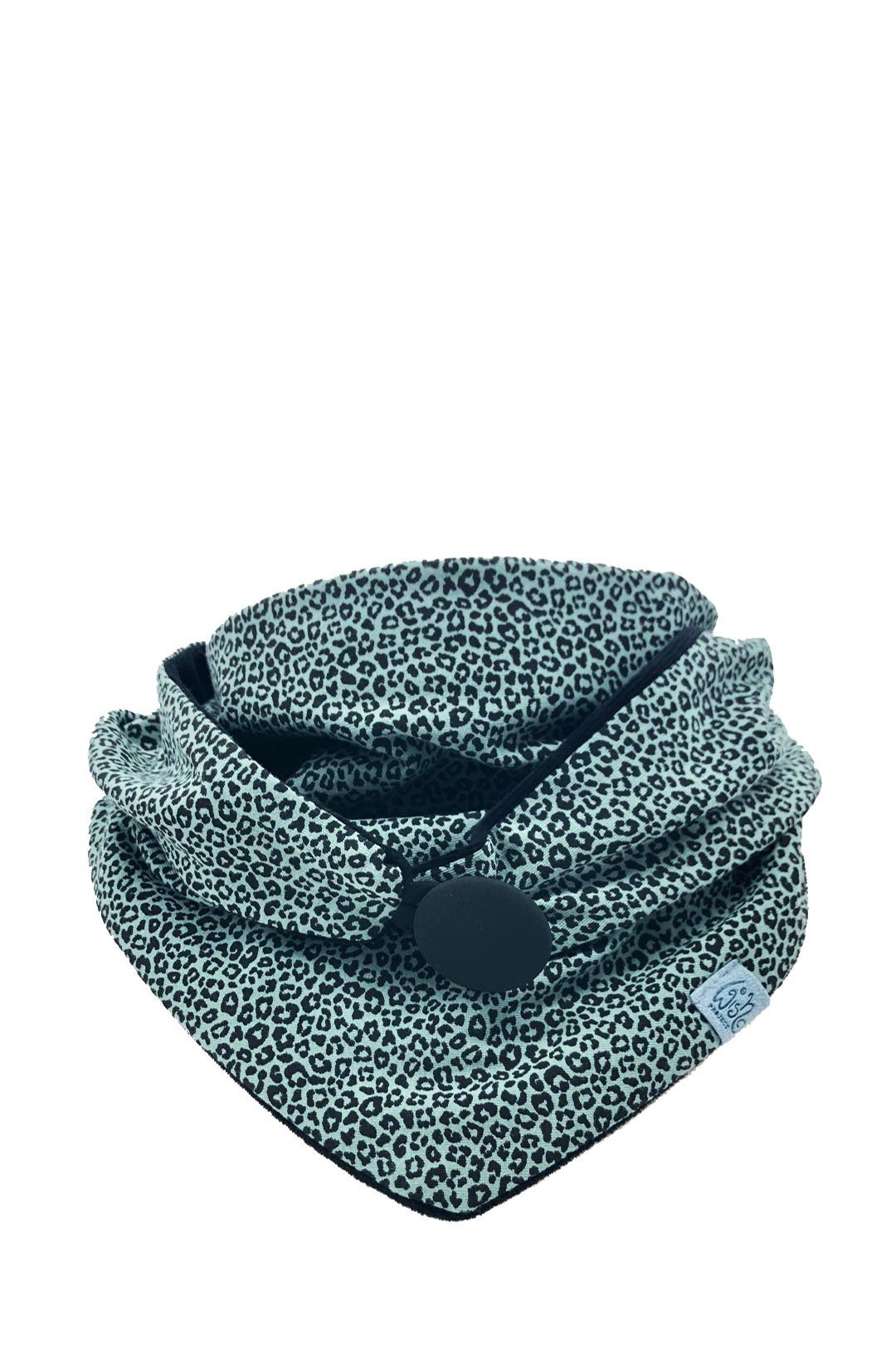 Wishproject® Halstuch Leopard Grün, Loopschal, Rundschal, Kapuzenschal, Schlauchschal, Variierbar mittels Knopf und Schlaufe