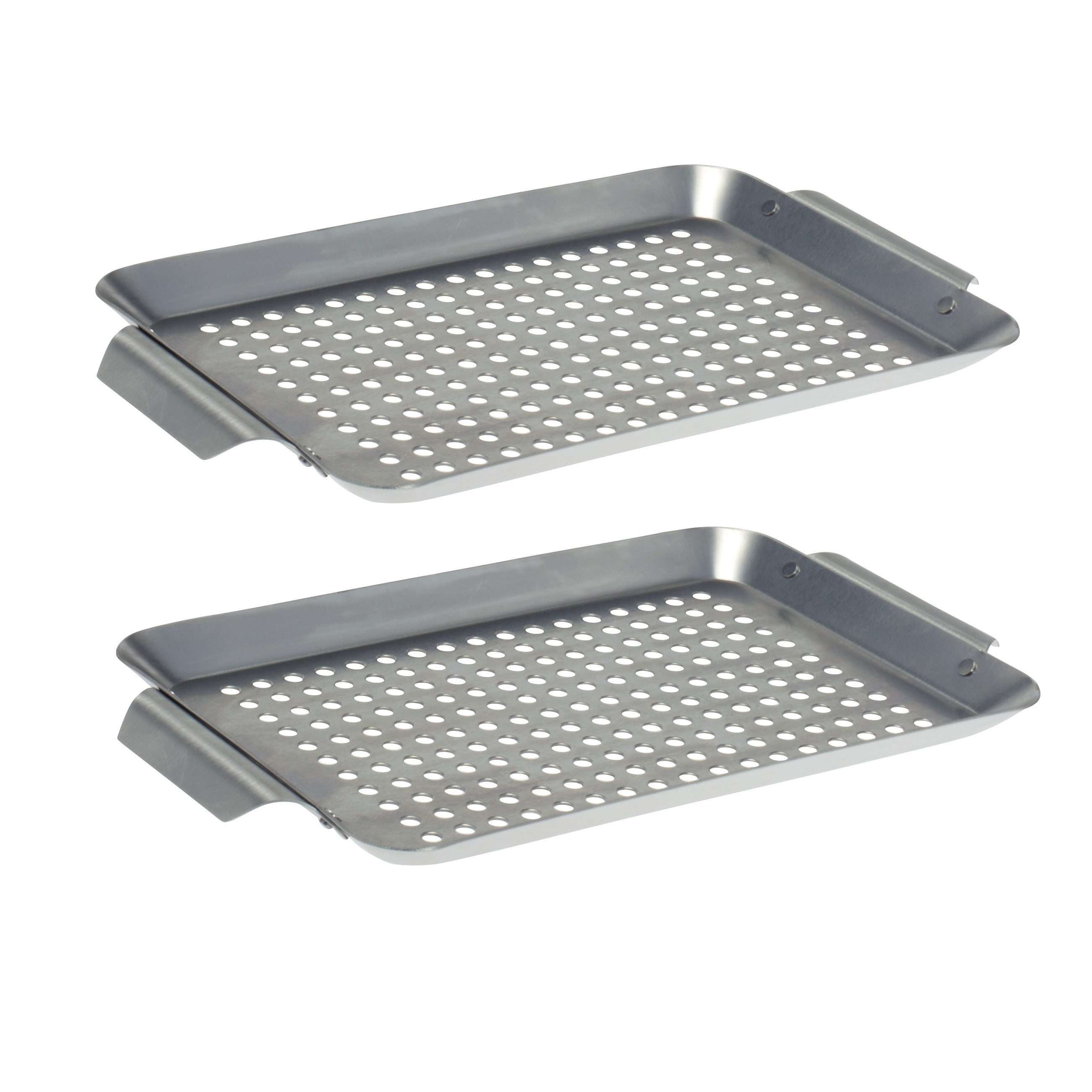 bremermann Grillplatte Edelstahl Grillplatte 2er Set (32 x 1,5 x 18,5 cm), Grillkorb (2-St)