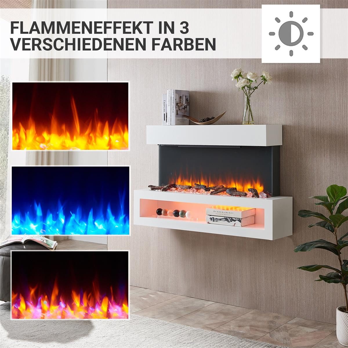 Balderia Elektrokamin Nikos, 3D-Flammeneffekt, LED-Beleuchtung, Fernbedienung, Timer, Thermostat