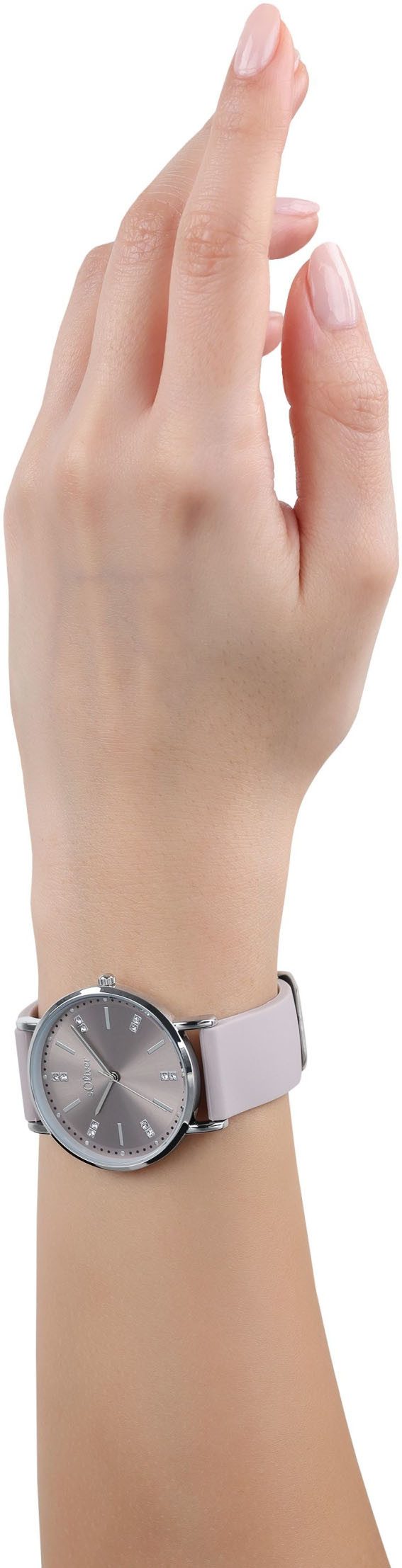 s.Oliver Quarzuhr 2038368, Armbanduhr, Damenuhr, Kristallsteine, Silikonarmband, analog