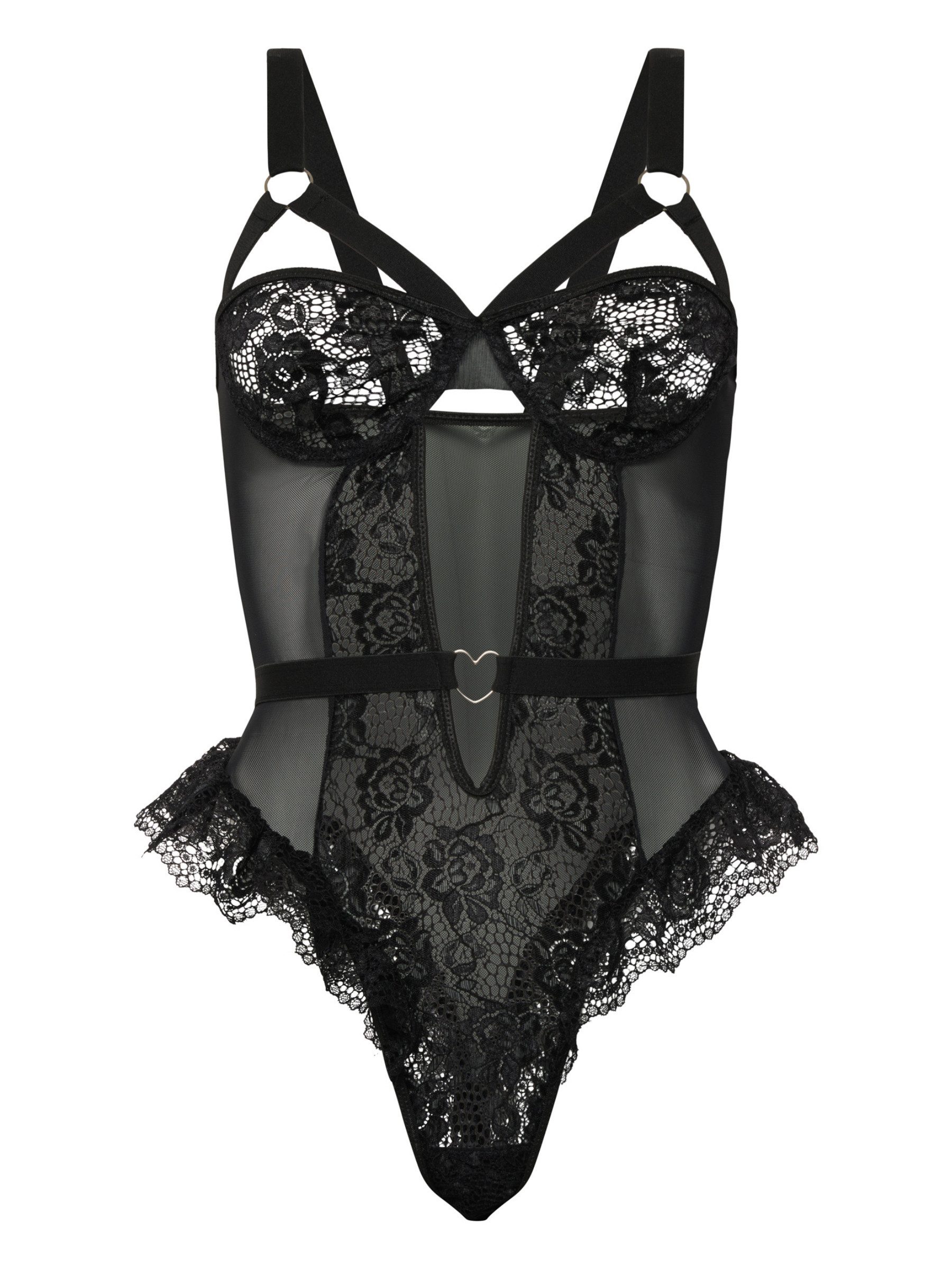 Orchibelle Corsage Eleganter Spitzen-Body aus Mesh – Damen Dessous mit Herzdetail Sexy Bodysuit – Reizwäsche mit Herzausschnitt für besondere Anlässe