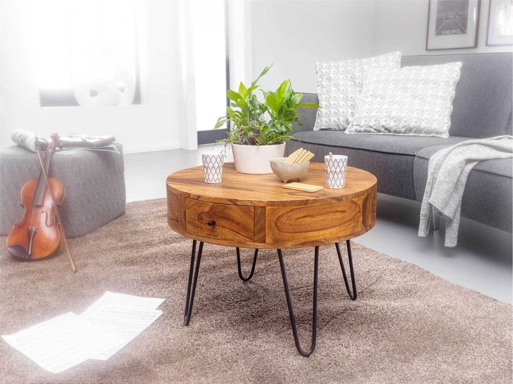 lovingHome® Couchtisch Couchtisch 2 Schubladen Palisander Massivholz 60 x 4 günstig online kaufen