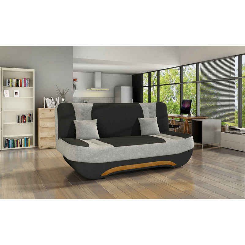 Home Collective Sofa 3-Sitzer Dreisitzer Schlafsofa, mit 2 Dekokissen und Stauraum, Anthrazit-Hellgrau umbaubar zum Bett Doppelbett