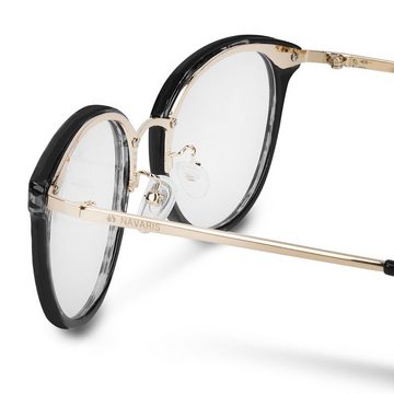 Navaris Brille, Retro Brille ohne Sehstärke - Damen Herren Vintage 50er Nerd Brille - Anti Blaulicht Computer Nerdbrille ohne Stärke - mit Metallbügeln