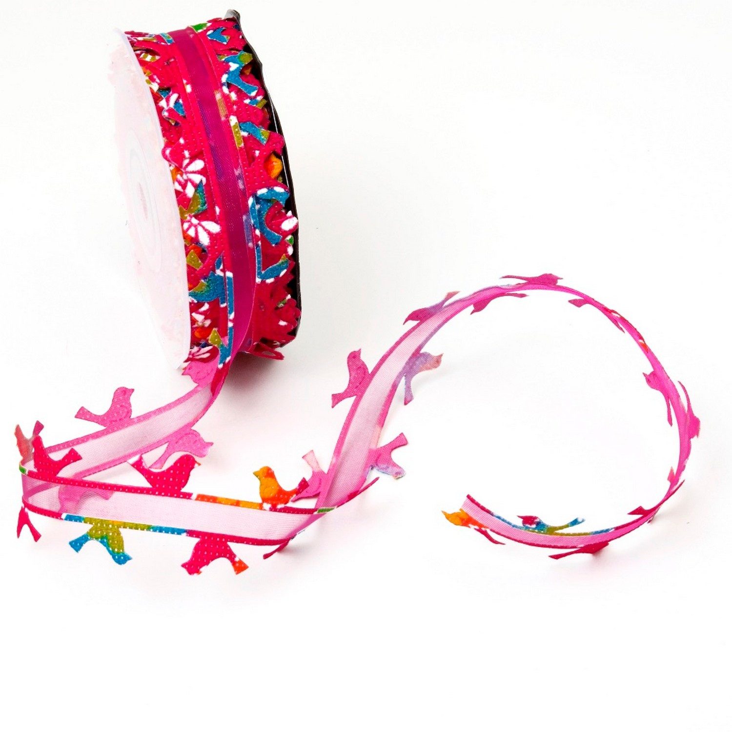 Deko AS Dekoobjekt Organza-Ziergirlande "Colorful Birds" - pink - 25mm - 10m - 90131 310