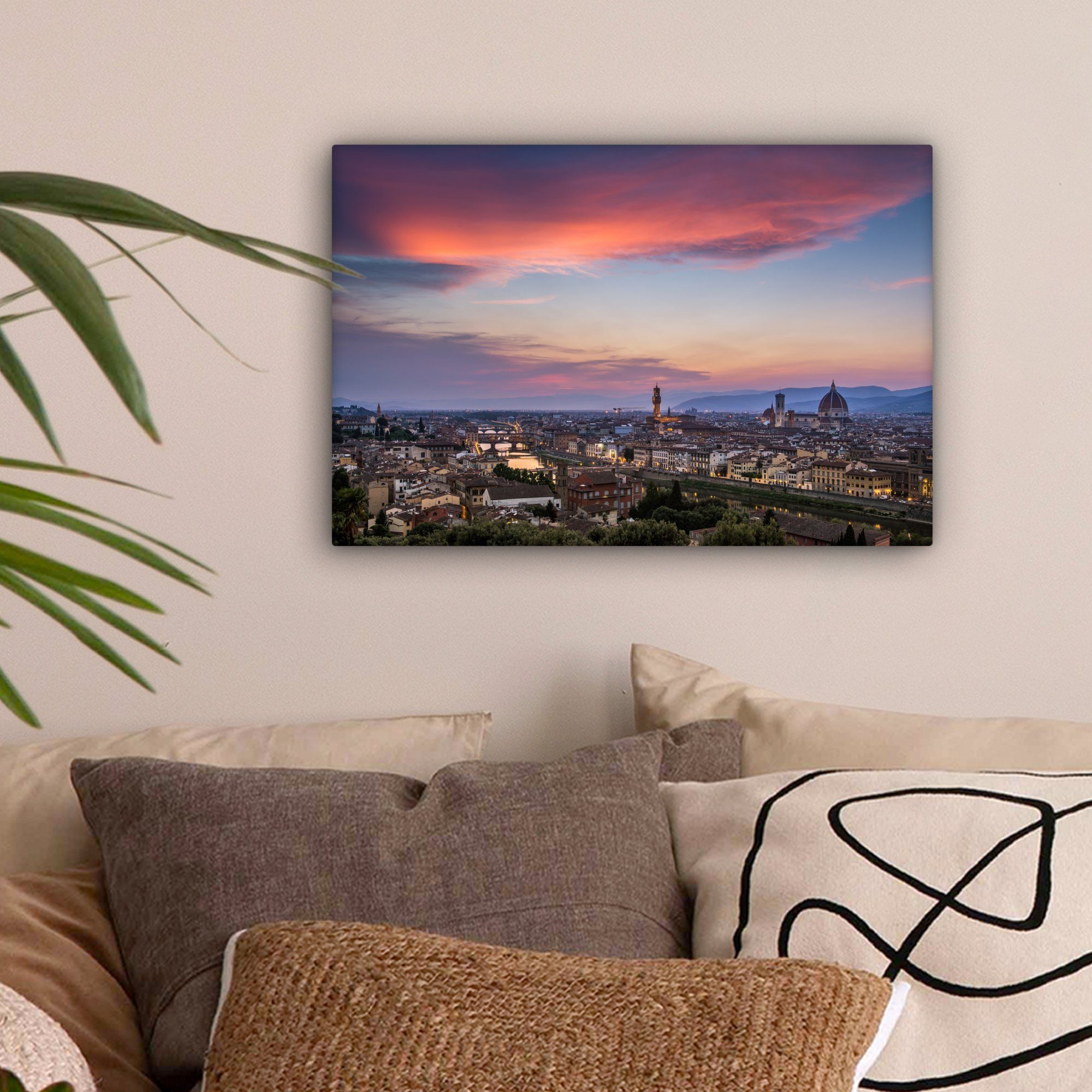 - Wanddeko, 30x20 Leinwandbilder, Skyline, Italien (1 cm St), Aufhängefertig, - OneMillionCanvasses® Florenz Wandbild Leinwandbild