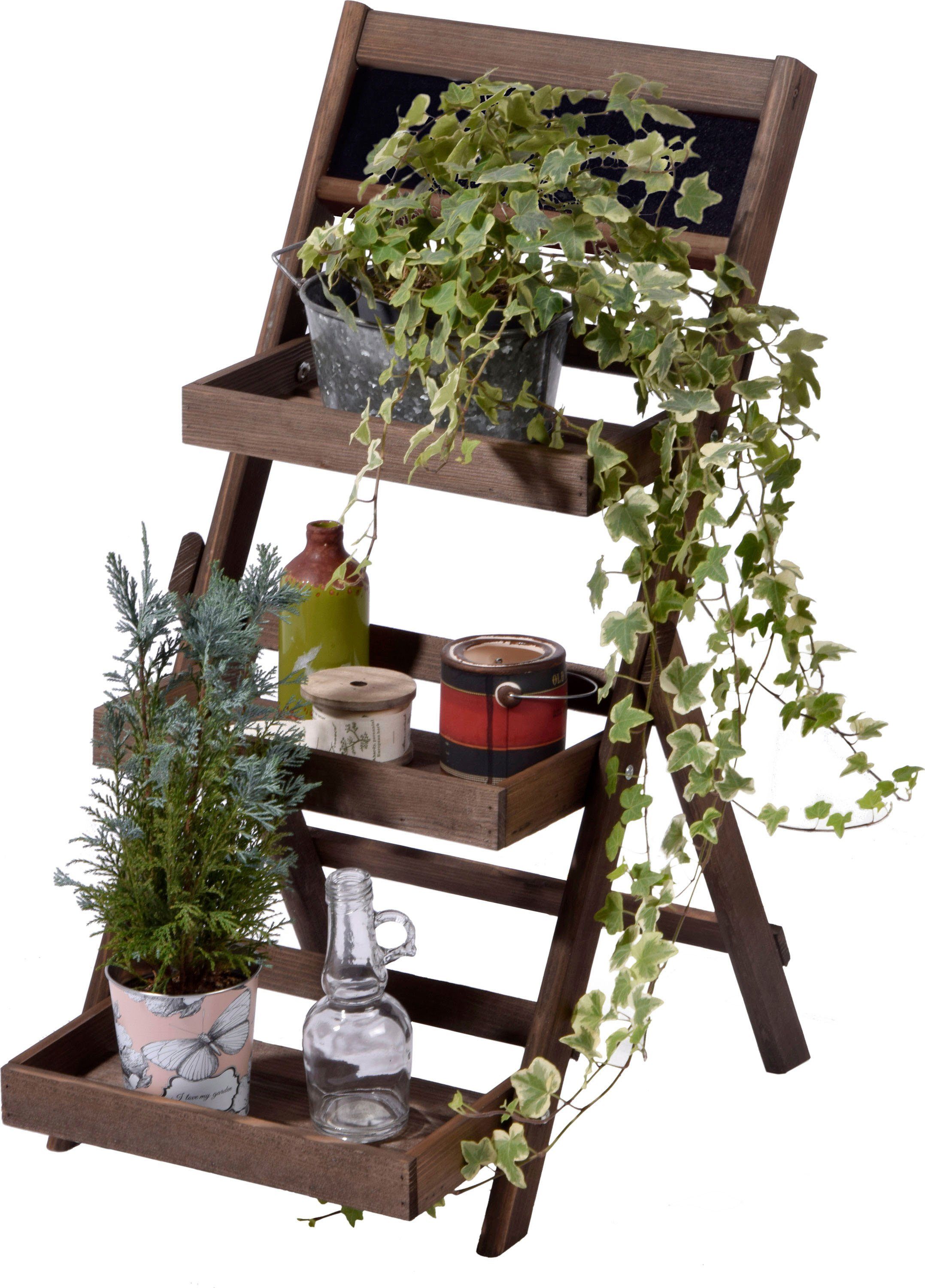 dobar Pflanzentreppe, dreistufig, mit Kreidetafel, dunkelbraun günstig online kaufen