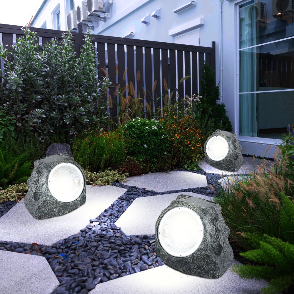 GLOBO LIGHTING Gartenleuchte, LED-Leuchtmittel fest verbaut, 3er SET LED Solar-Gartenstrahler Selbstaufladend Aussenleuchte