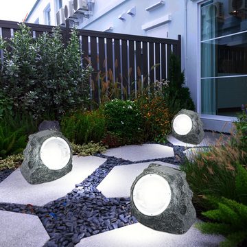 etc-shop Gartenleuchte, LED-Leuchtmittel fest verbaut, 3er SET LED Solar-Gartenstrahler Selbstaufladend Aussenleuchte