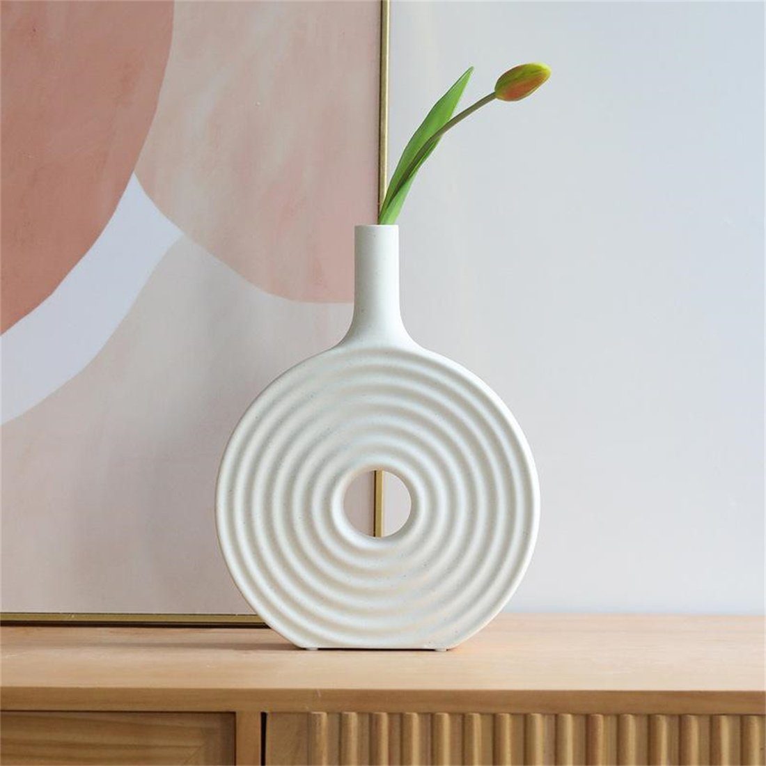 HOPPO~ Dekovase Kreative Kreis Keramik-Vase, Blumenarrangement dekorative Ornamente Weiß