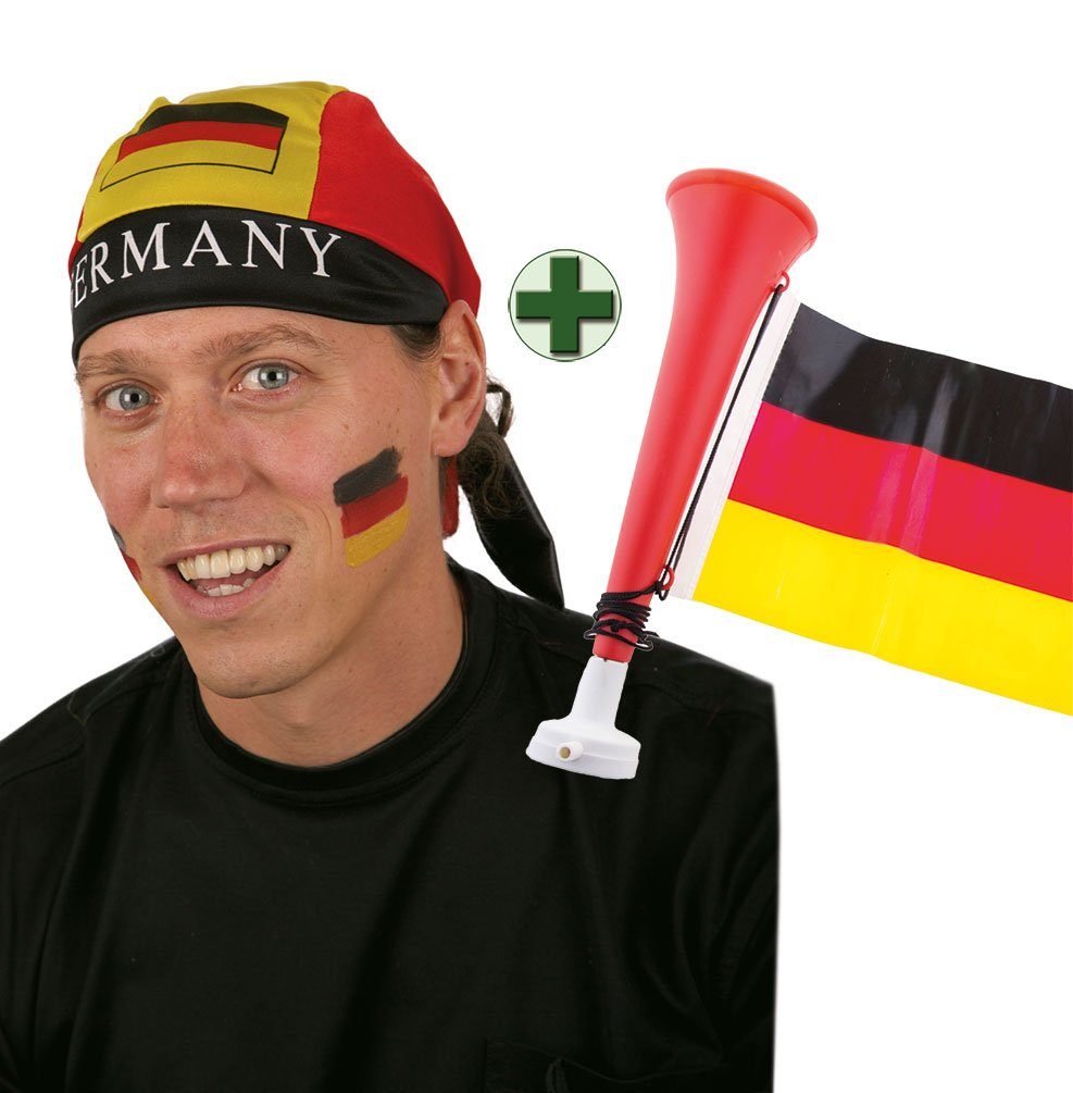 Karneval-Klamotten Kostüm Fußball-Tröte Deutschland Flagge mit Kopftuch,  Weltmeisterschaft WM EM Fan Artikel Fußball Party