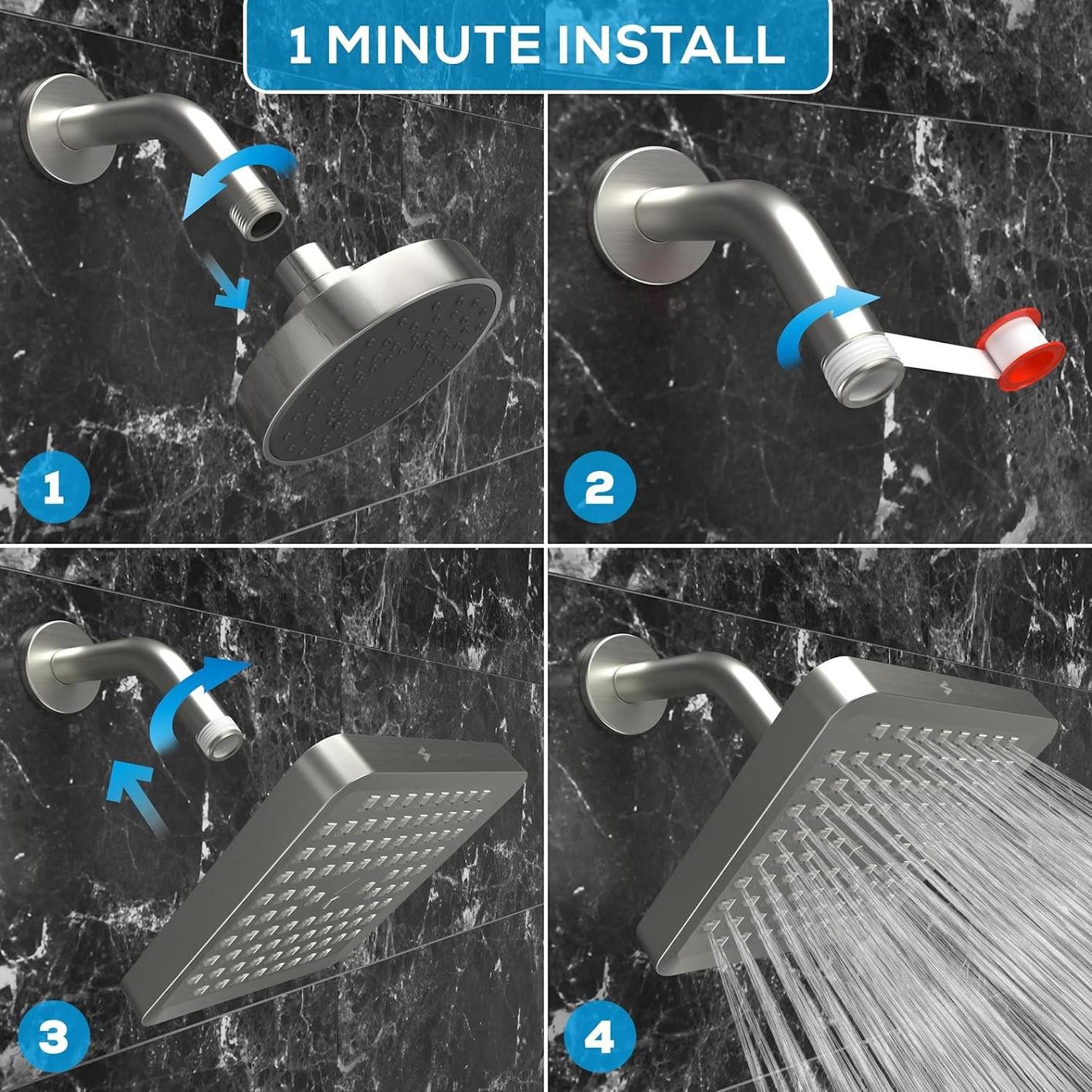 sparkpod Regenduschkopf XXL Regenduschkopf Hochdruck – Luxus Wellness-Dusche für Zuhause, (Luxus-Regenduschkopf mit Universalanschluss, 3-tlg., Hochdruck-Duschkopf mit Anti-Kalk-Düsen, wassersparend), Hochdruck-Regenduschkopf mit 90 Silikondüsen intensives Duscherlebnis