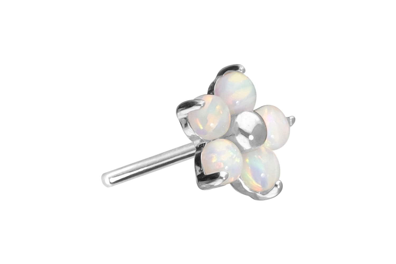 Piercing-Set 14 Karat Gold Aufsatz mit Titan Push Pin BLUME + 5 SYNTHETISCHE OPALE