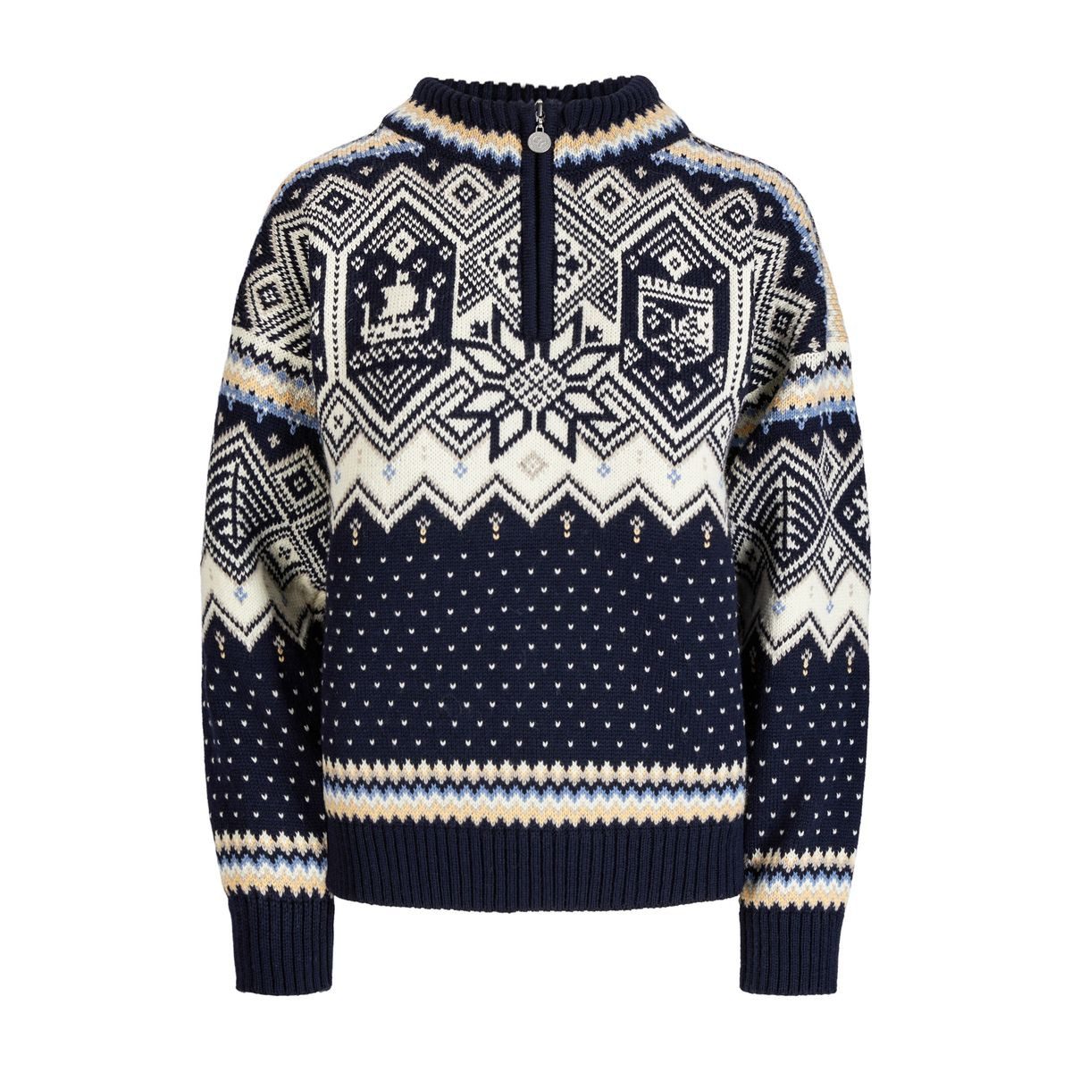 Dale of Norway Fleecepullover VM Trondheim Fem. Sweater Eleganter Wollpullover mit Retro-Design, inspiriert von der Ski-WM