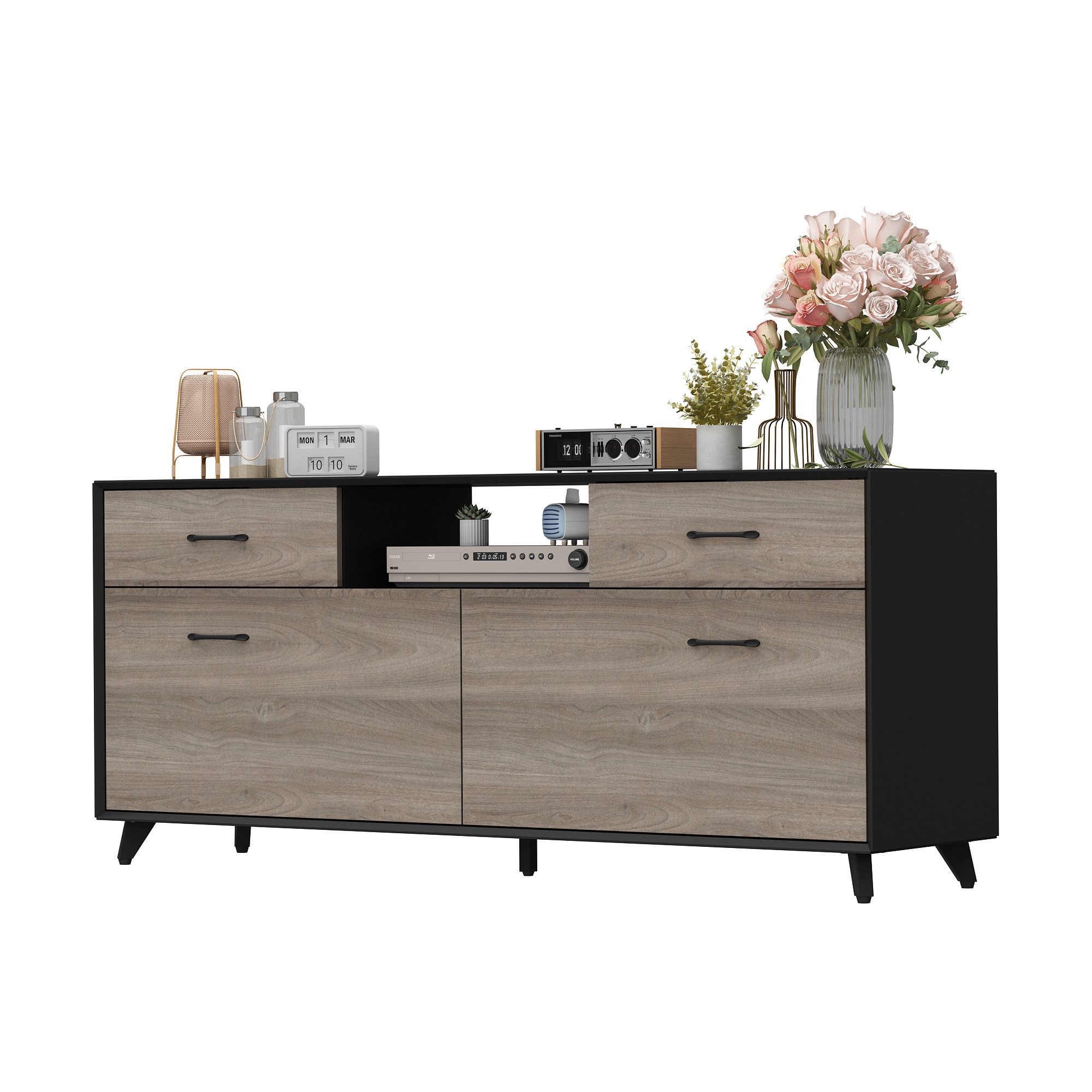 FUFU&GAGA Lowboard 160*40*68cm, Walnuss + Schwarz, MDF günstig online kaufen