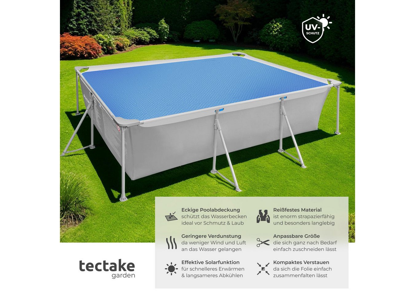 Thumbnail - tectake Pool-Abdeckplane Poolabdeckung, rechteckig und selbstschwimmend