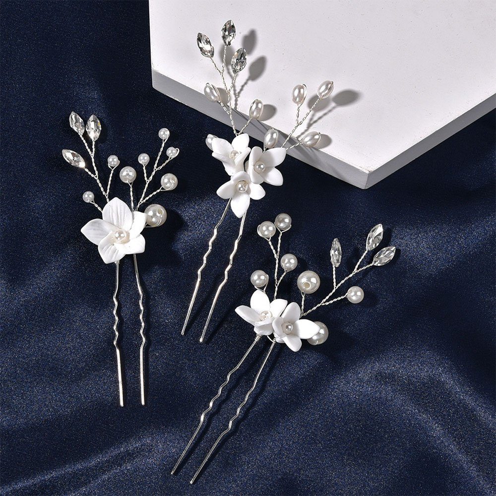 zggzerg Haarnadeln Braut Haarschmuck 3 Hochzeit Kopfschmuck Stück Haarnadeln Blume Silber