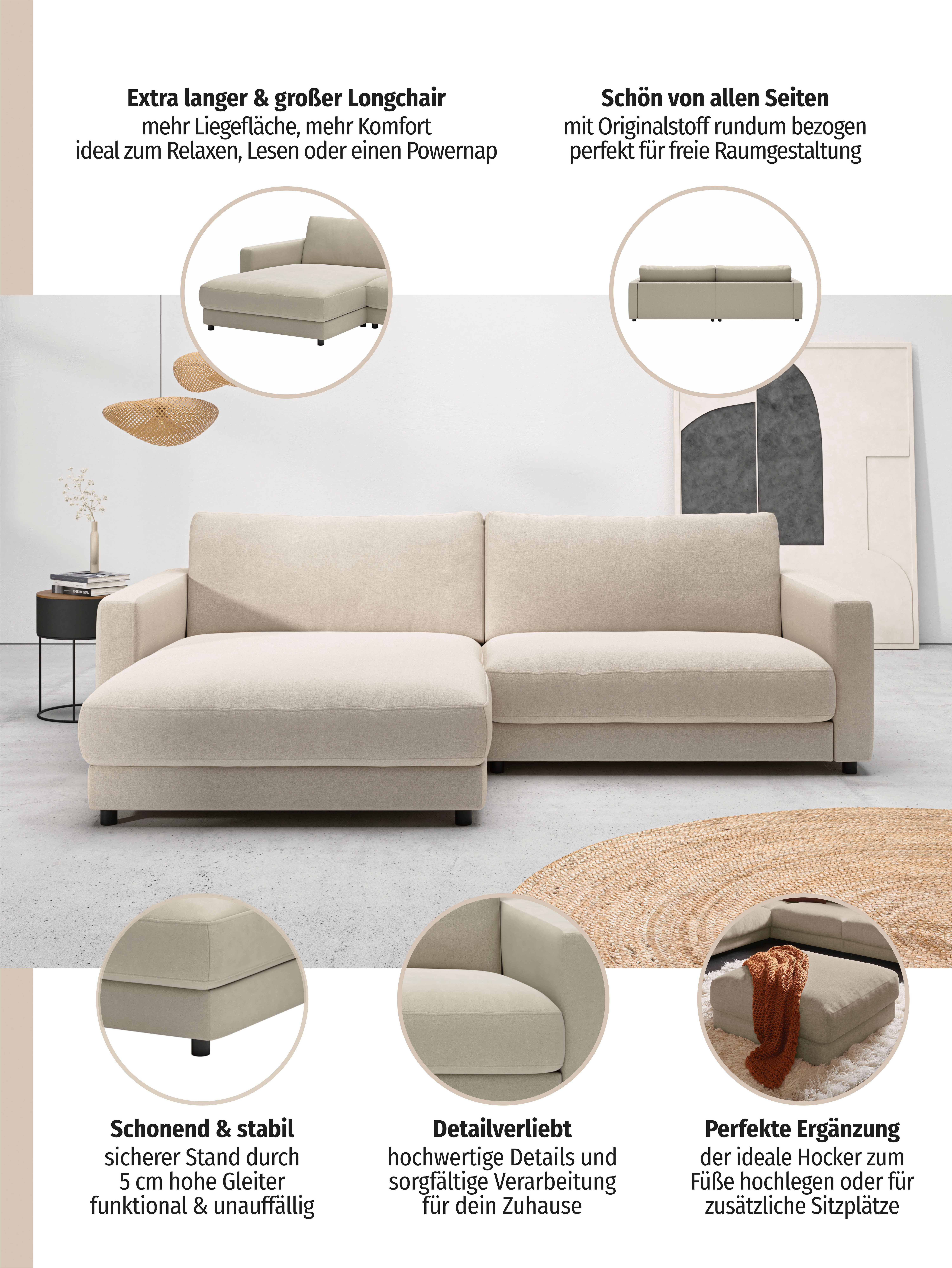Home affaire Ecksofa Ecksofa Jiro, L-Form, große Sitztiefe, Breite 265 cm, lose Sitz- & Rückenkissen, weicher Polsteraufbau, komfortabel & modern