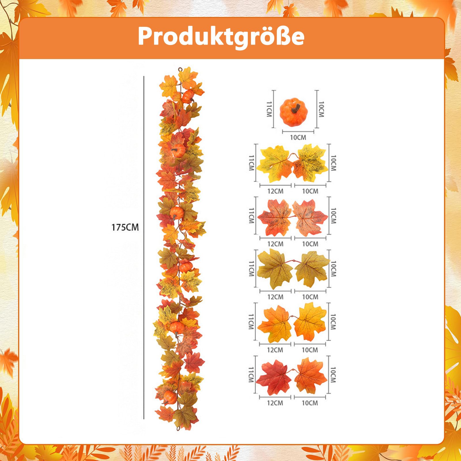 Kunstgirlande Herbst Girlande Ahornblätter, 2er-Pack künstliche Herbstgirlande, Bomiclss, Künstliche Herbst Ahorn Blätter Girlanden, für Tür, Garten, Kamin – Bild 2 von 5
